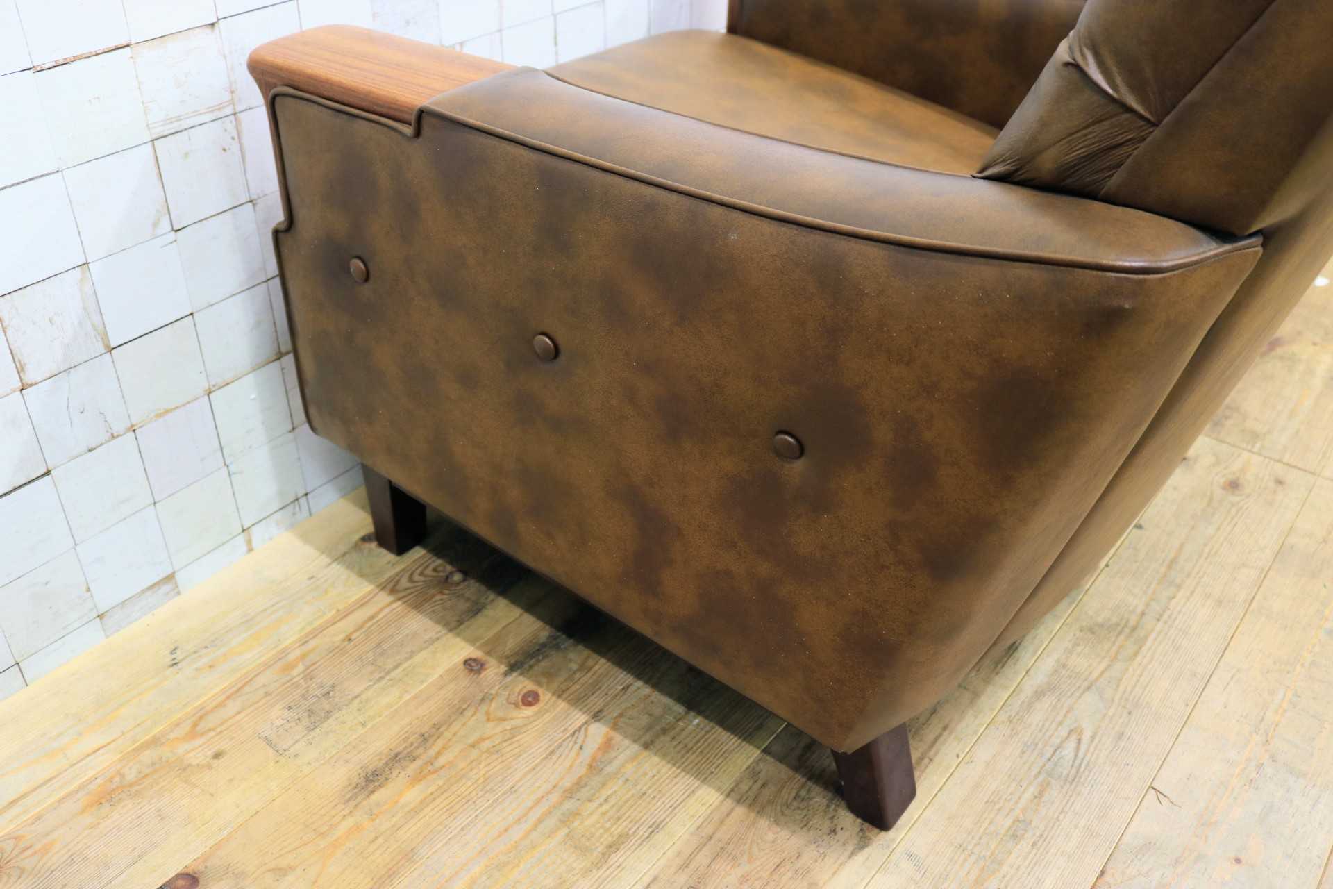 GMJH205B◯冨士ファニチア / FUJI FURNITUR シングルソファ ラウンジチェア パーソナルチェア レザー 応接室 昭和レトロ ヴィンテージ