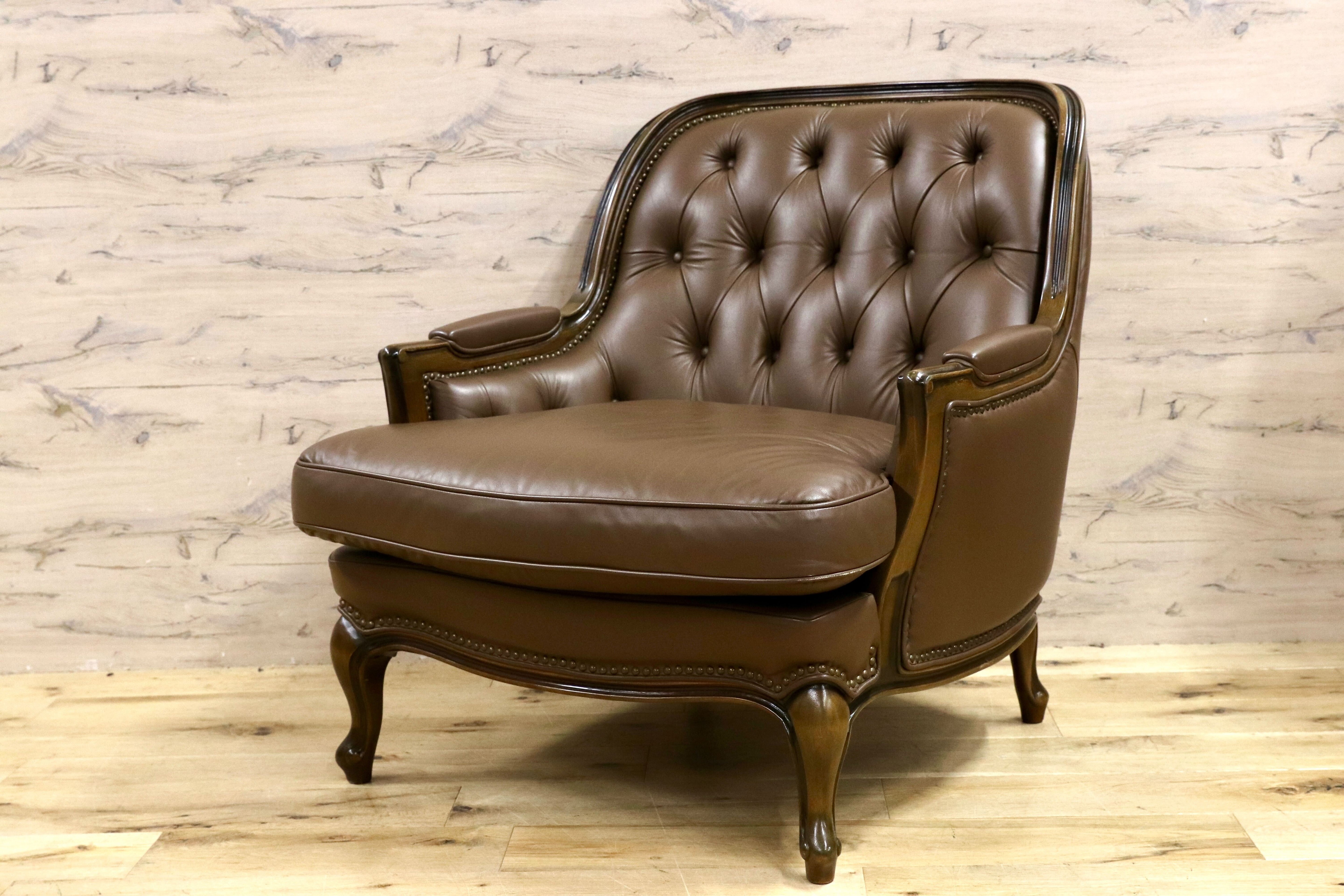 GMHS189A○maruni / マルニ BOURBON ブルボン 1人掛けソファ シングルソファ 本革 ブラウン クラシック ヴィンテージ 稀少モデル