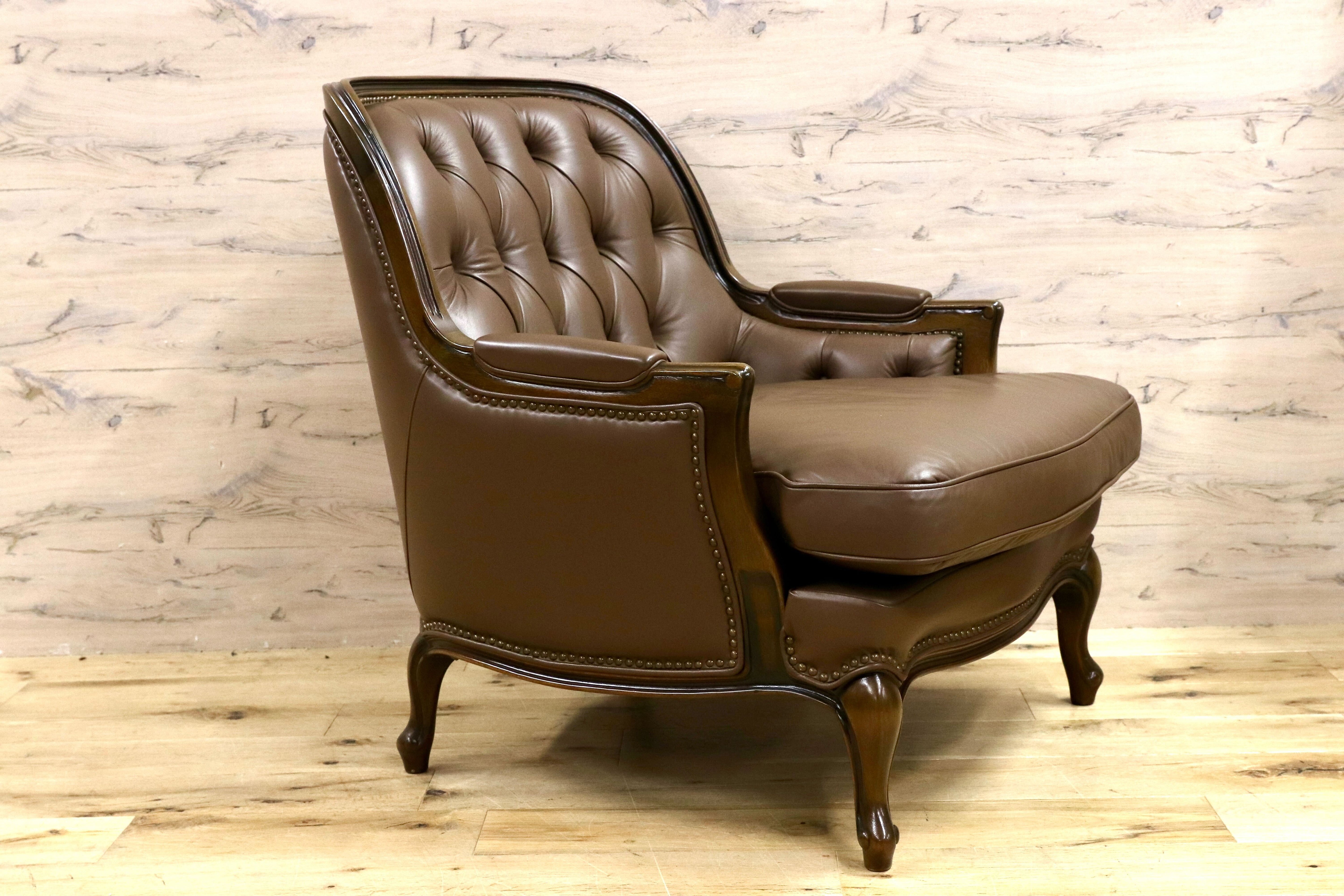 GMHS189A○maruni / マルニ BOURBON ブルボン 1人掛けソファ シングルソファ 本革 ブラウン クラシック ヴィンテージ 稀少モデル