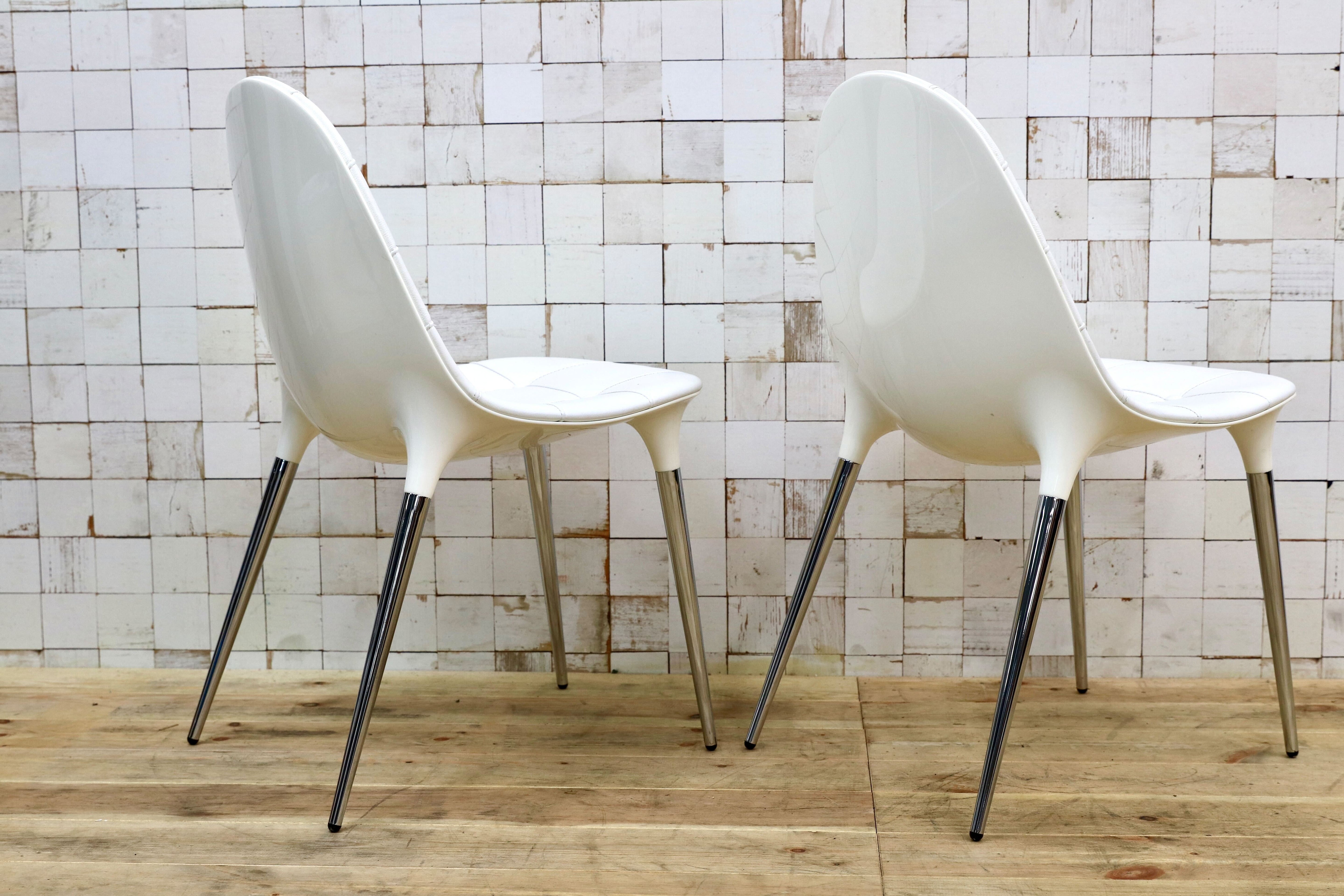 GMIS177○Cassina / カッシーナ CAPRICE カプリス ダイニングチェア 椅子 白 レザー PHILIPPE STARCK フィリップ・スタルク 定価約46万