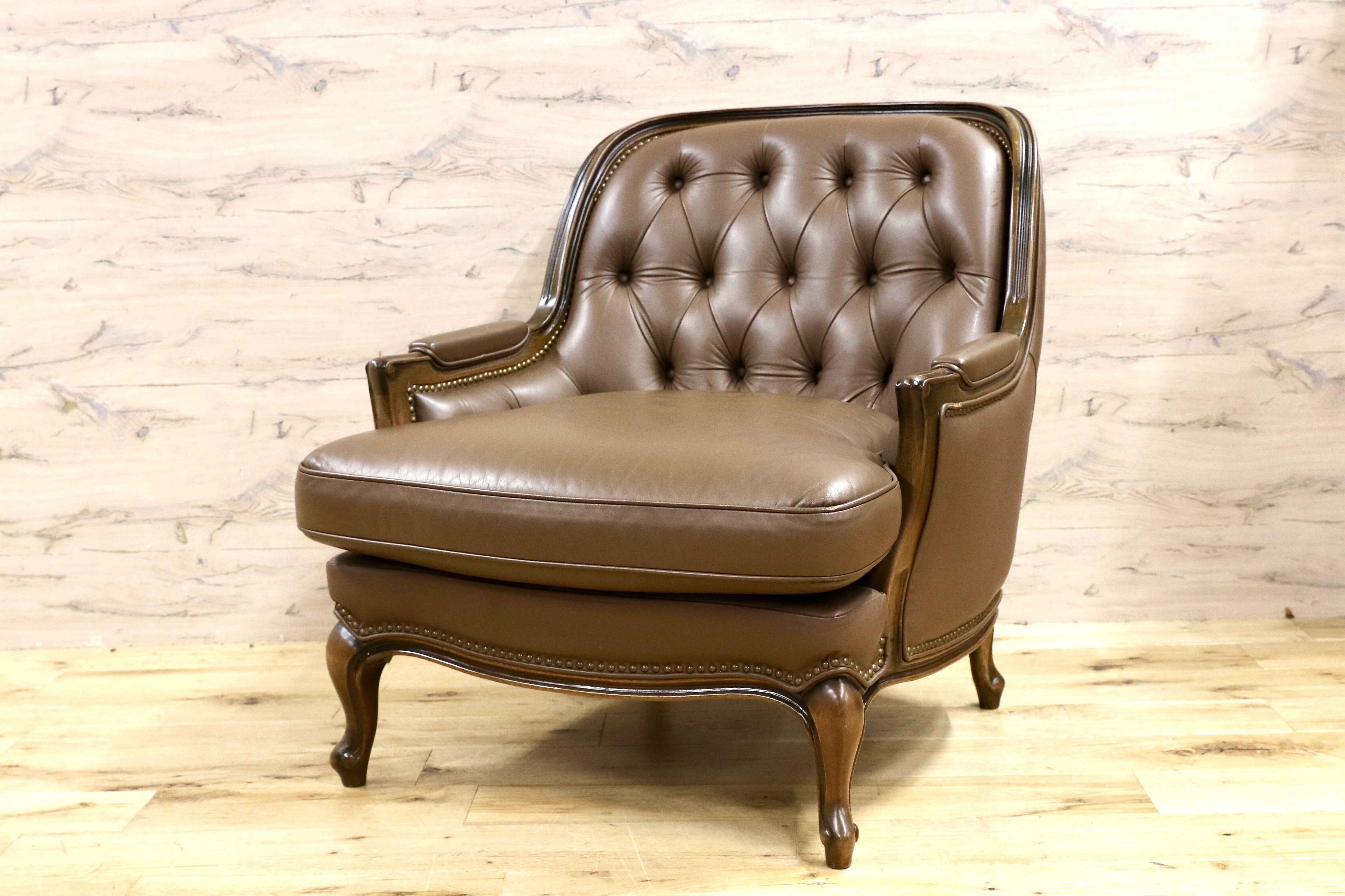 GMHS189B○maruni / マルニ BOURBON ブルボン 1人掛けソファ シングルソファ 本革 ブラウン クラシック ヴィンテージ 稀少モデル