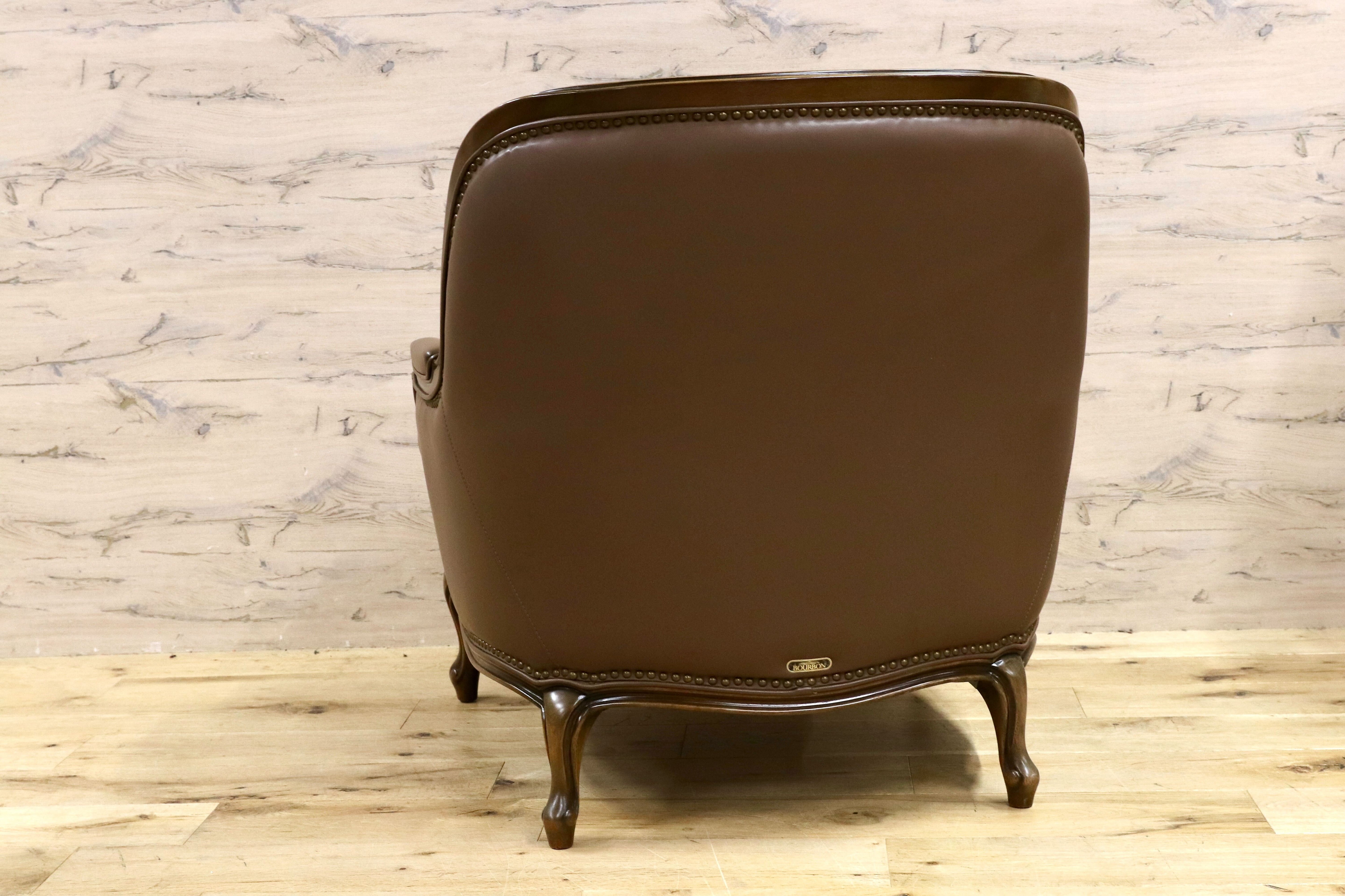 GMHS189B○maruni / マルニ BOURBON ブルボン 1人掛けソファ シングルソファ 本革 ブラウン クラシック ヴィンテージ 稀少モデル