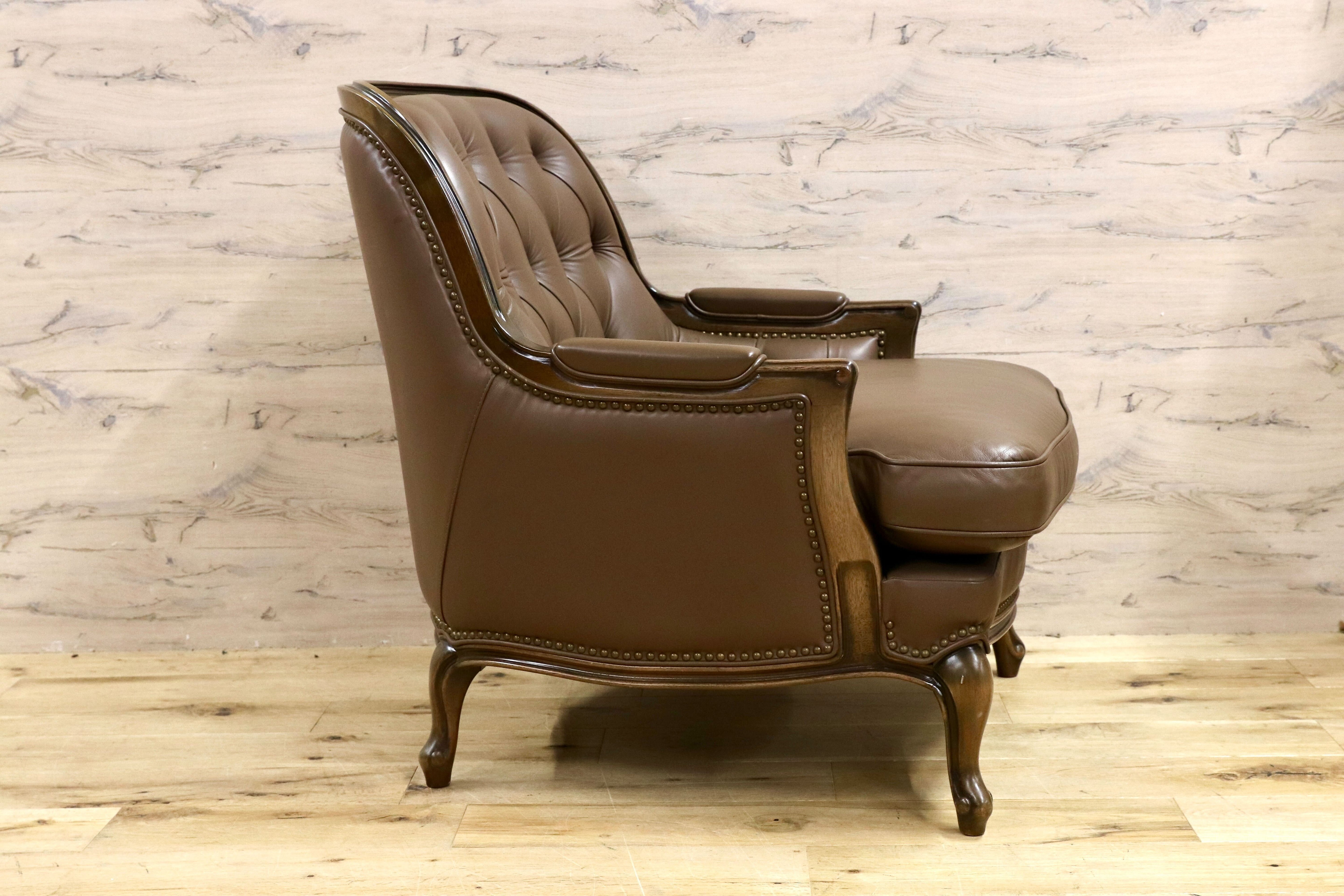 GMHS189B○maruni / マルニ BOURBON ブルボン 1人掛けソファ シングルソファ 本革 ブラウン クラシック ヴィンテージ 稀少モデル