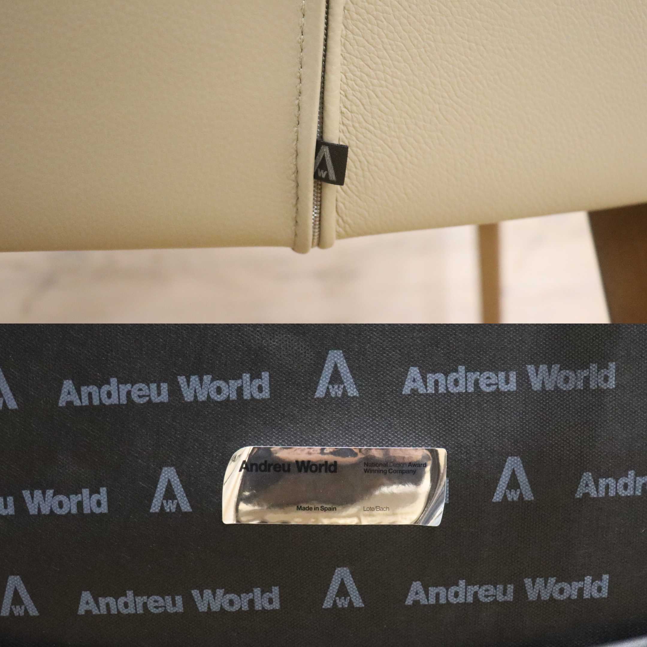 GMGN421W○Andreu World / アンドリュー・ワールド Brandy アームチェア 椅子 本革 レザー ベージュ モダン 定価約20万 展示品