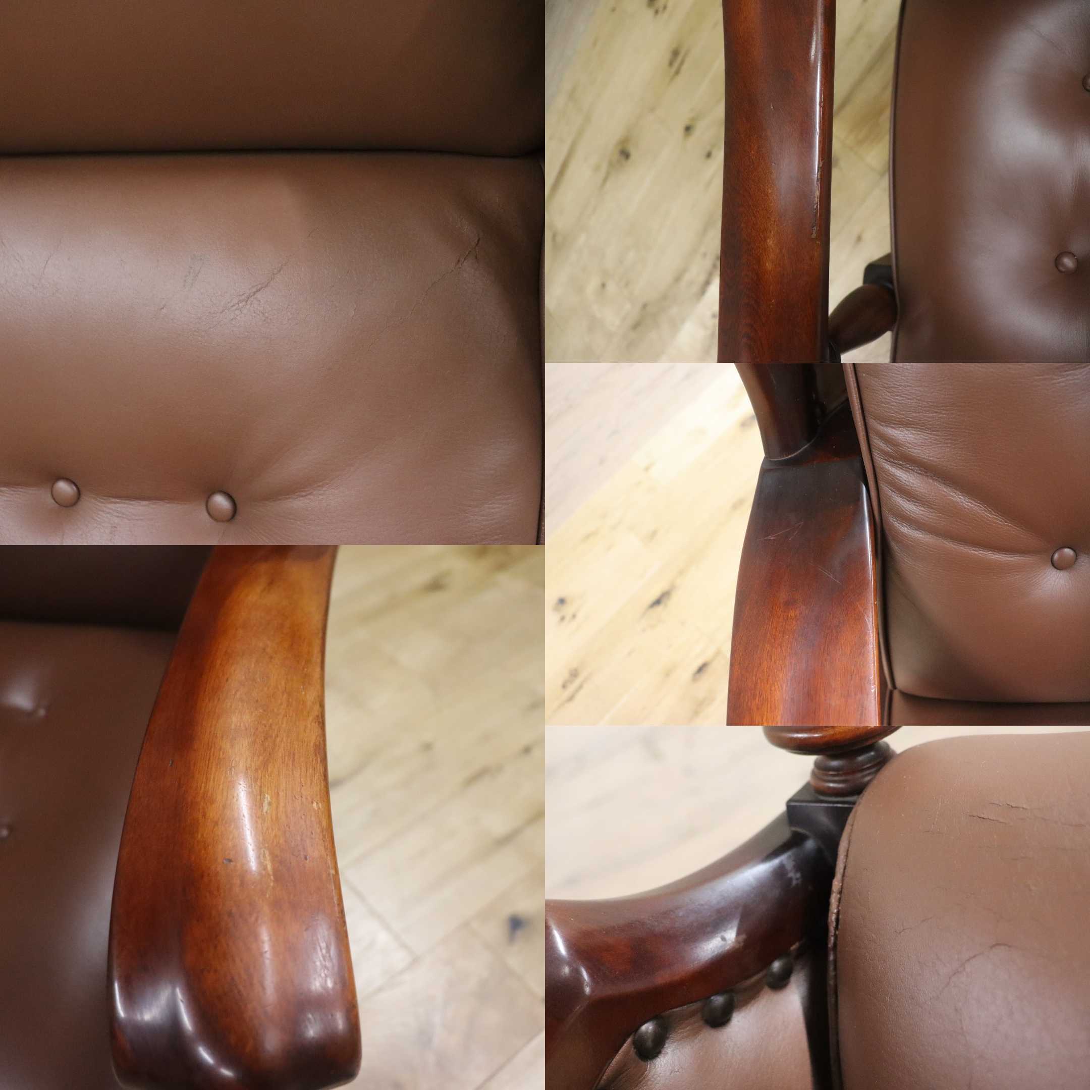 GMGN295○MORISHIGE / モリシゲ シングルソファ ラウンジチェア 椅子 本革 彫刻 IDC大塚家具 クラシック 大正モダン 最高峰 約38万 稀少