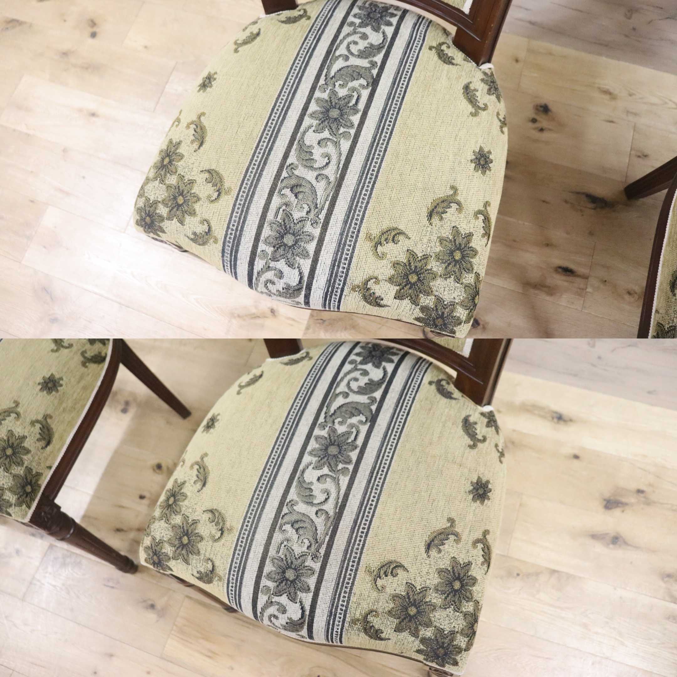 GMGN488D○イタリア製 ダイニングチェア アームレスチェア 椅子 マホガニー材 ファブリック 花柄 クラシック 西洋 ヨーロピアン 2脚セット