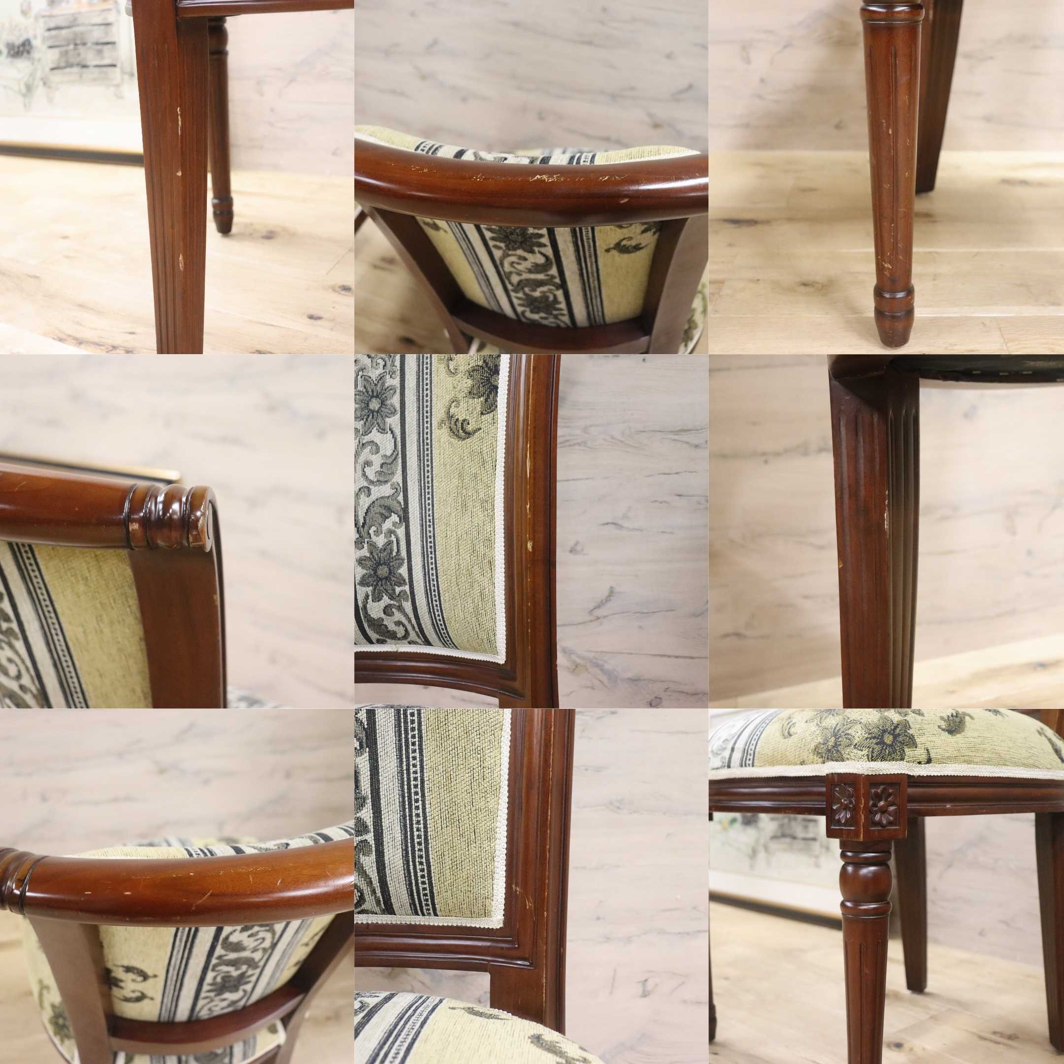 GMGN488E○イタリア製 ダイニングチェア アームレスチェア 椅子 マホガニー材 ファブリック 花柄 クラシック 西洋 ヨーロピアン 2脚セット