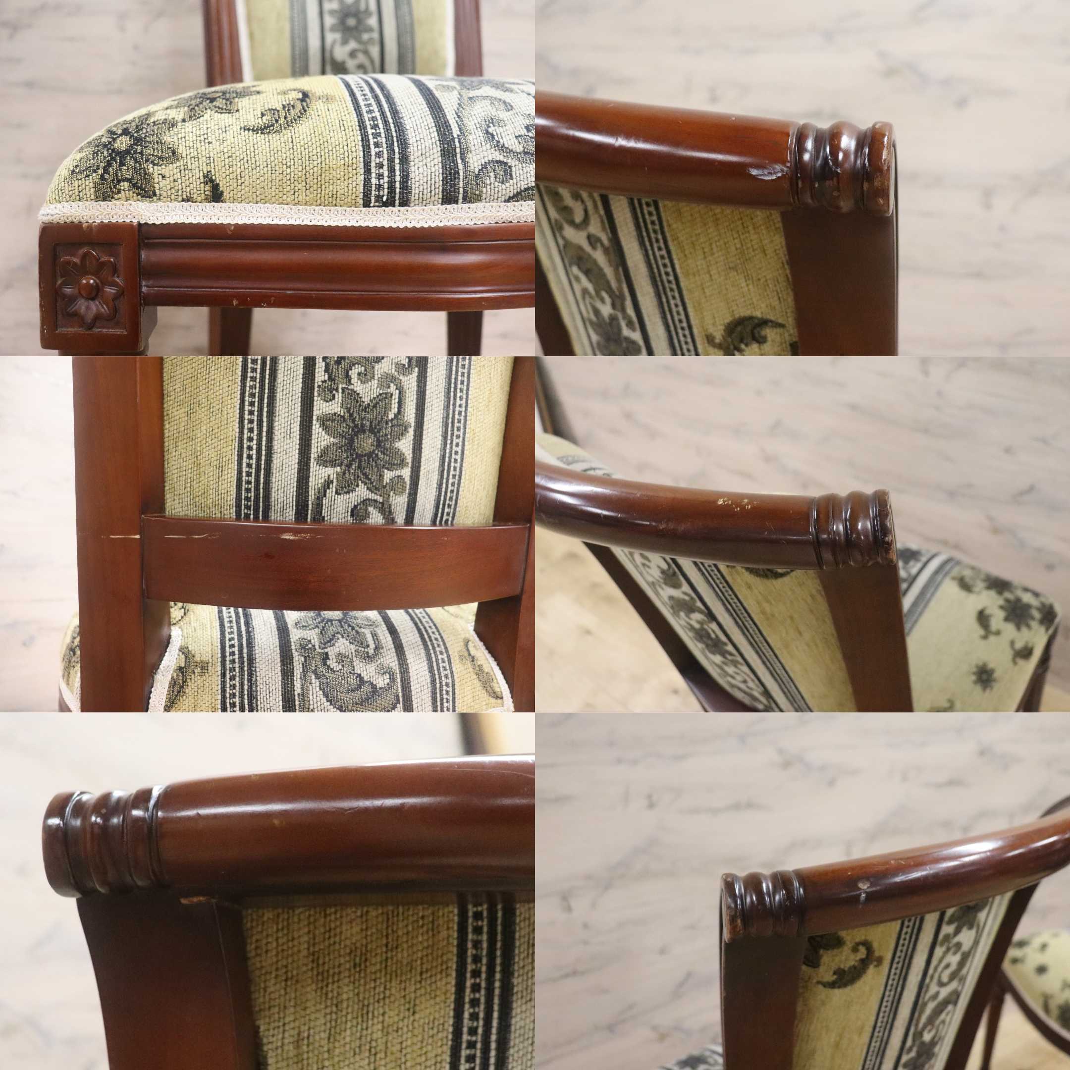 GMGN488F○イタリア製 ダイニングチェア アームレスチェア 椅子 マホガニー材 ファブリック 花柄 クラシック 西洋 ヨーロピアン 2脚セット