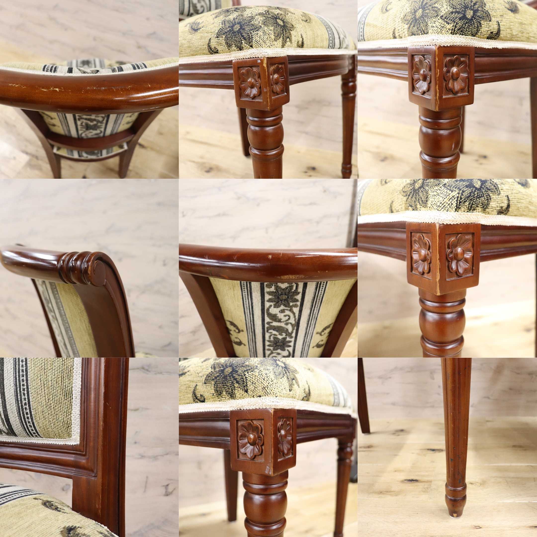GMGN488V○イタリア製 ダイニングチェア アームレスチェア 椅子 マホガニー材 ファブリック 花柄 クラシック 西洋 ヨーロピアン 2脚セット