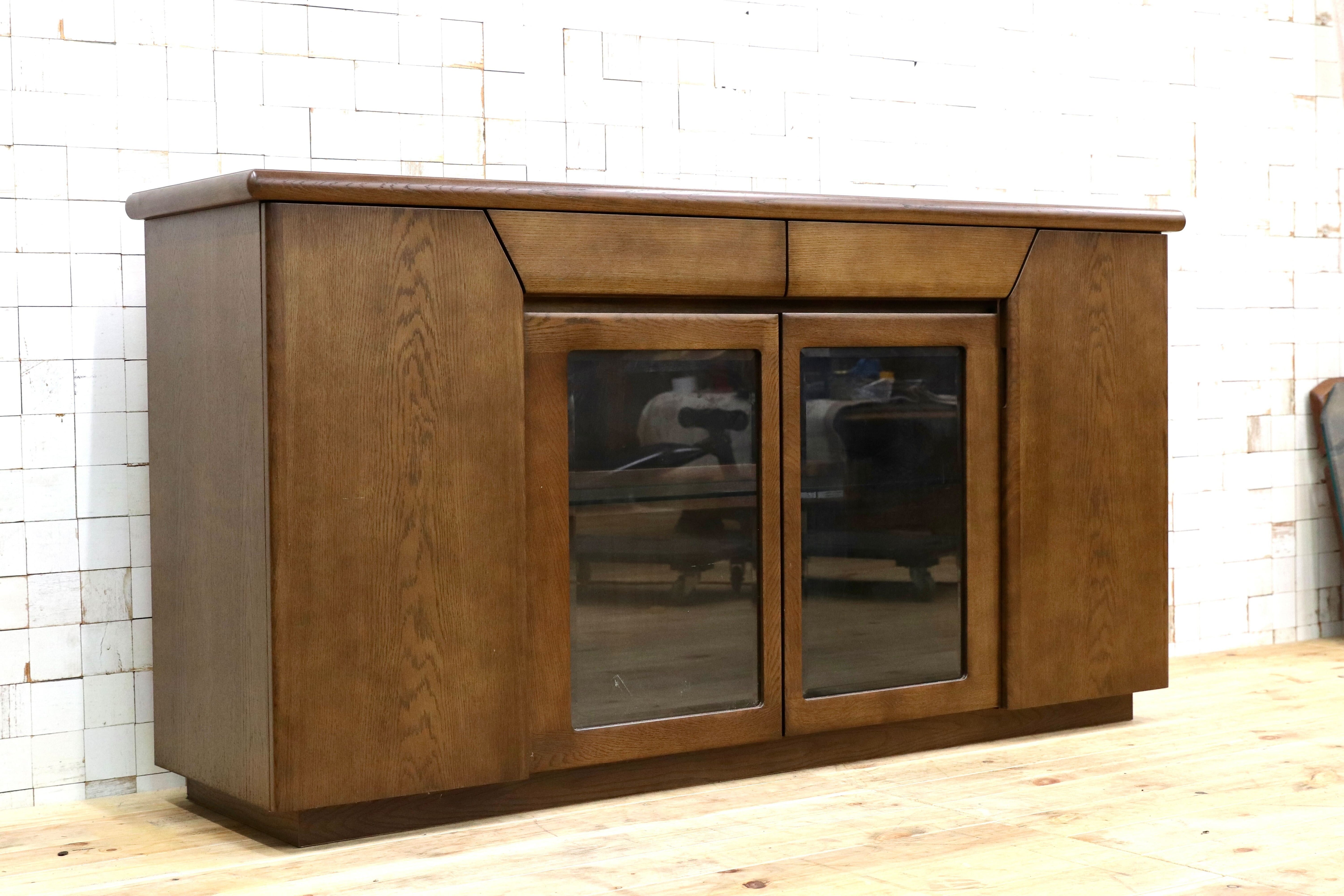 GMIH153○karimoku / カリモク サイドボード リビングボード 飾り棚 キャビネット キュリオ 国産家具 オーク ブラウン 和モダン