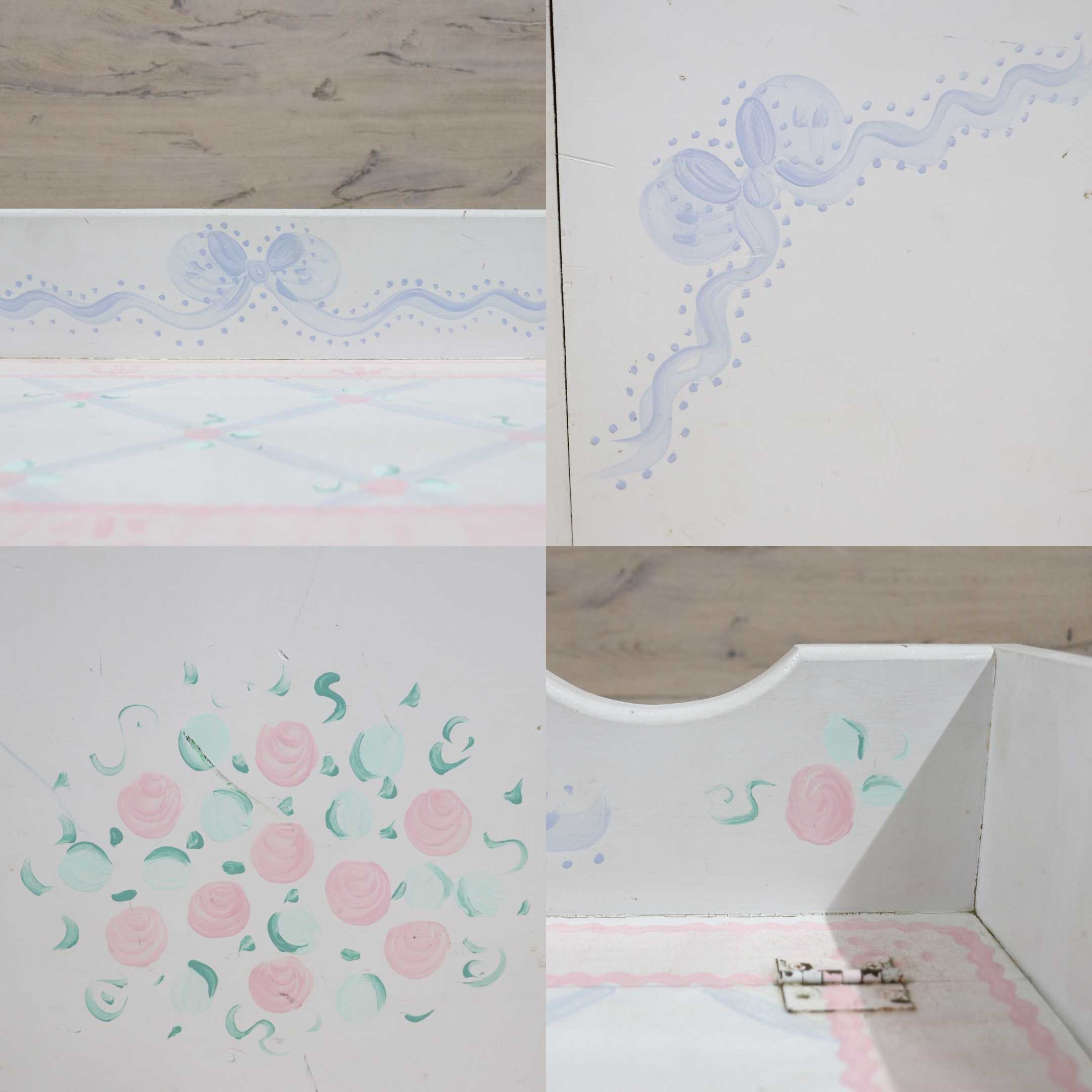 GMGH413○収納ボックス おもちゃ箱 ベビー家具 キッズ家具 バラ柄 リボン カントリー メルヘン 輸入雑貨 アメリカ製 アンティーク