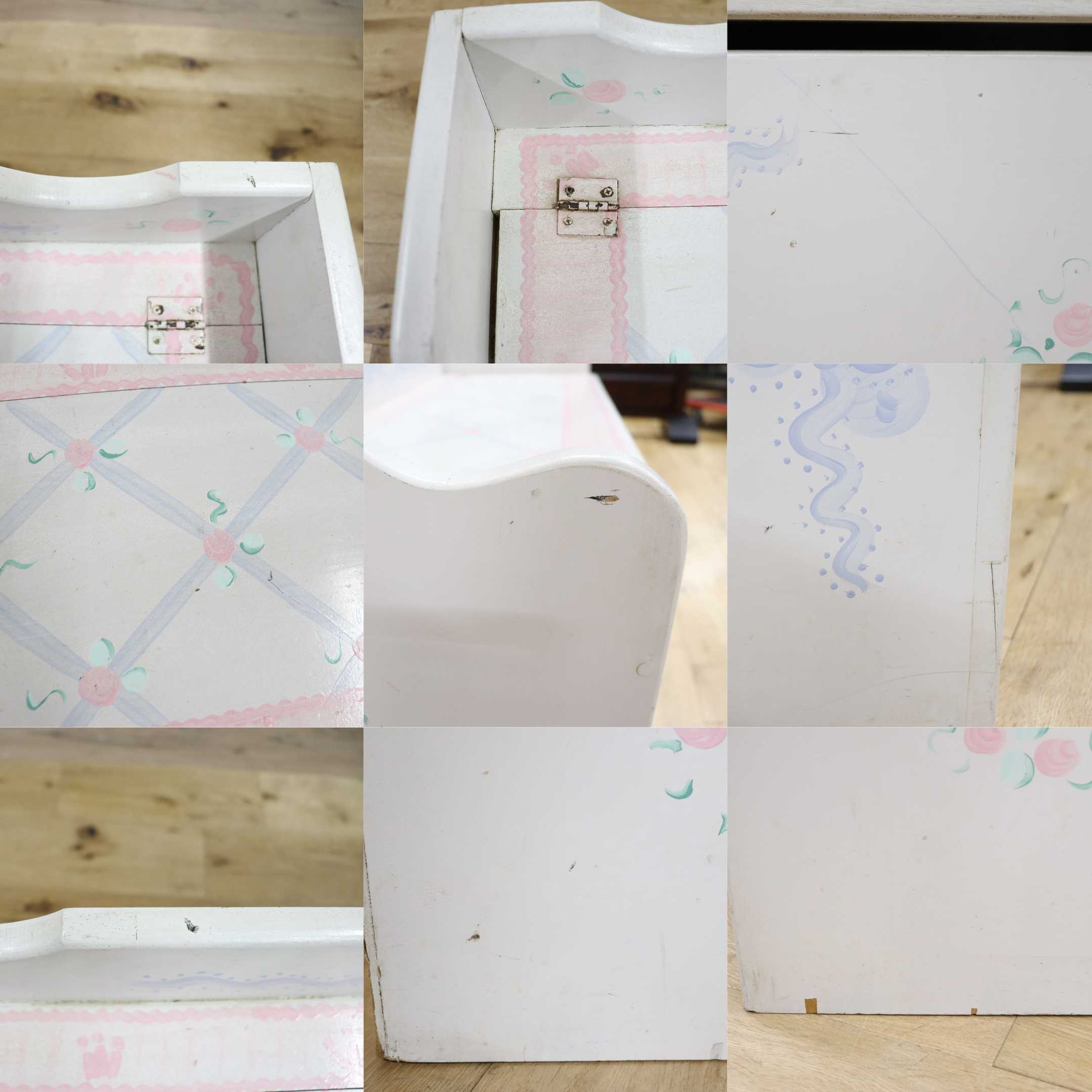 GMGH413○収納ボックス おもちゃ箱 ベビー家具 キッズ家具 バラ柄 リボン カントリー メルヘン 輸入雑貨 アメリカ製 アンティーク