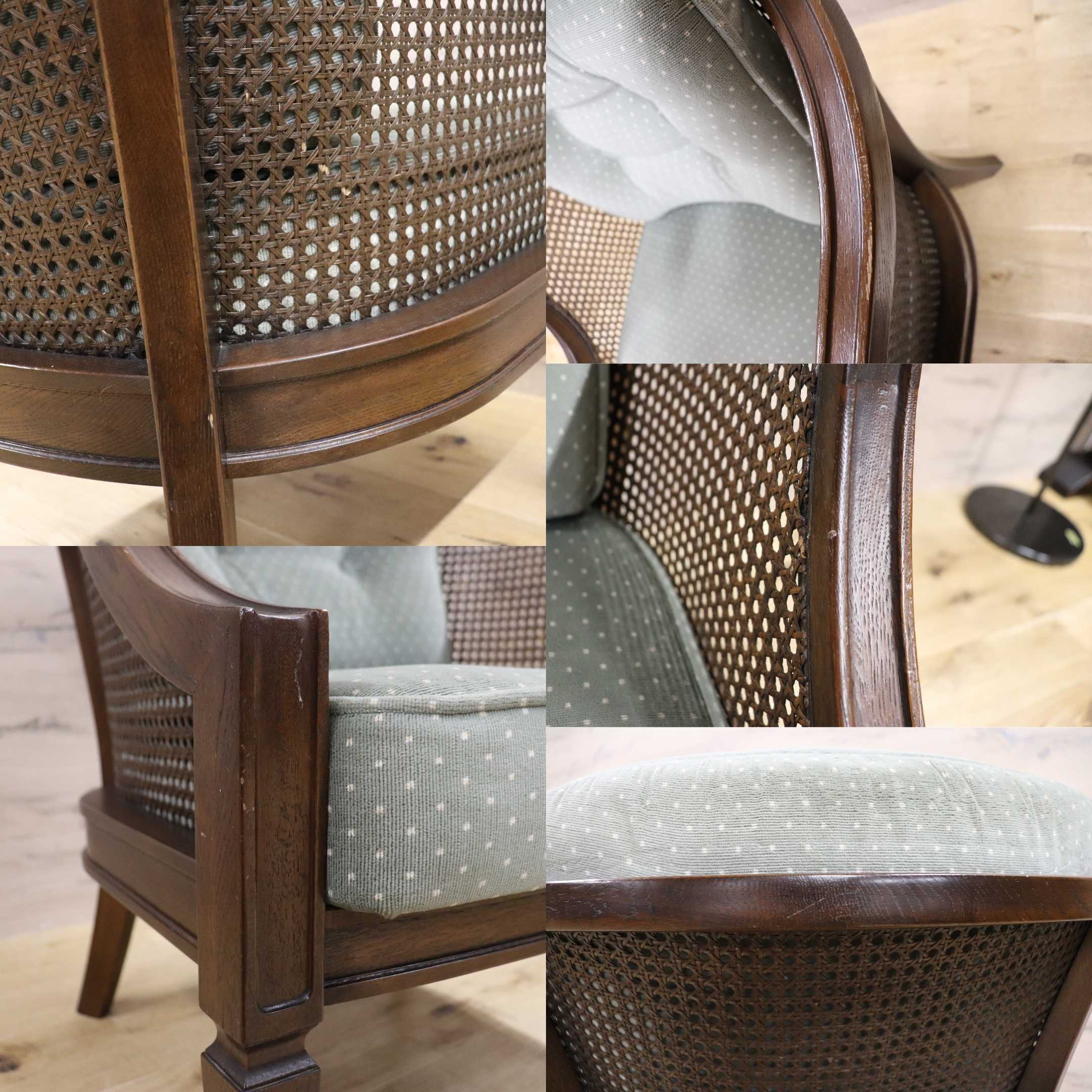 GMGK488B○domani / ドマーニ QUEENS LIFE カリモク シングルソファ 一人掛けソファ ラタン ベロア ドット柄 約17万