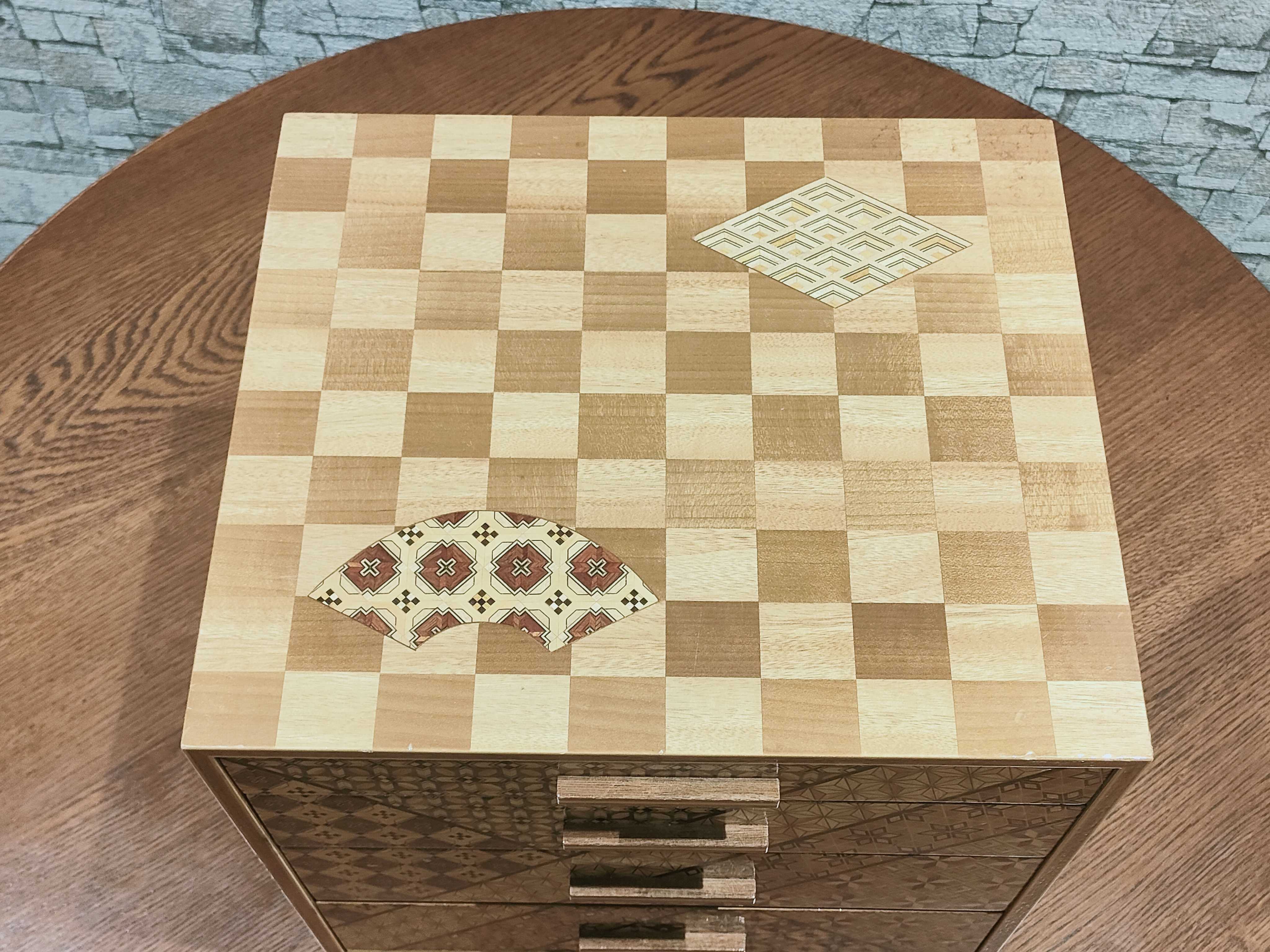 GMHO146○箱根寄木 小引出 サイドチェスト 工芸品