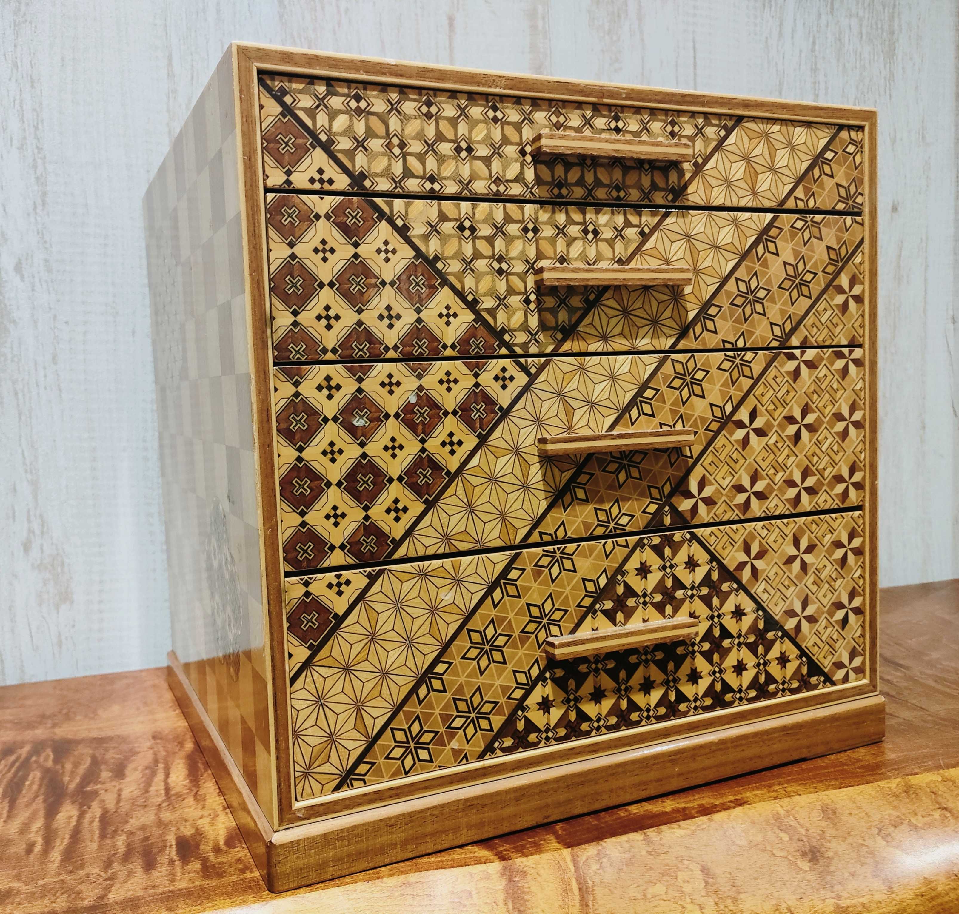 GMHO146○箱根寄木 小引出 サイドチェスト 工芸品