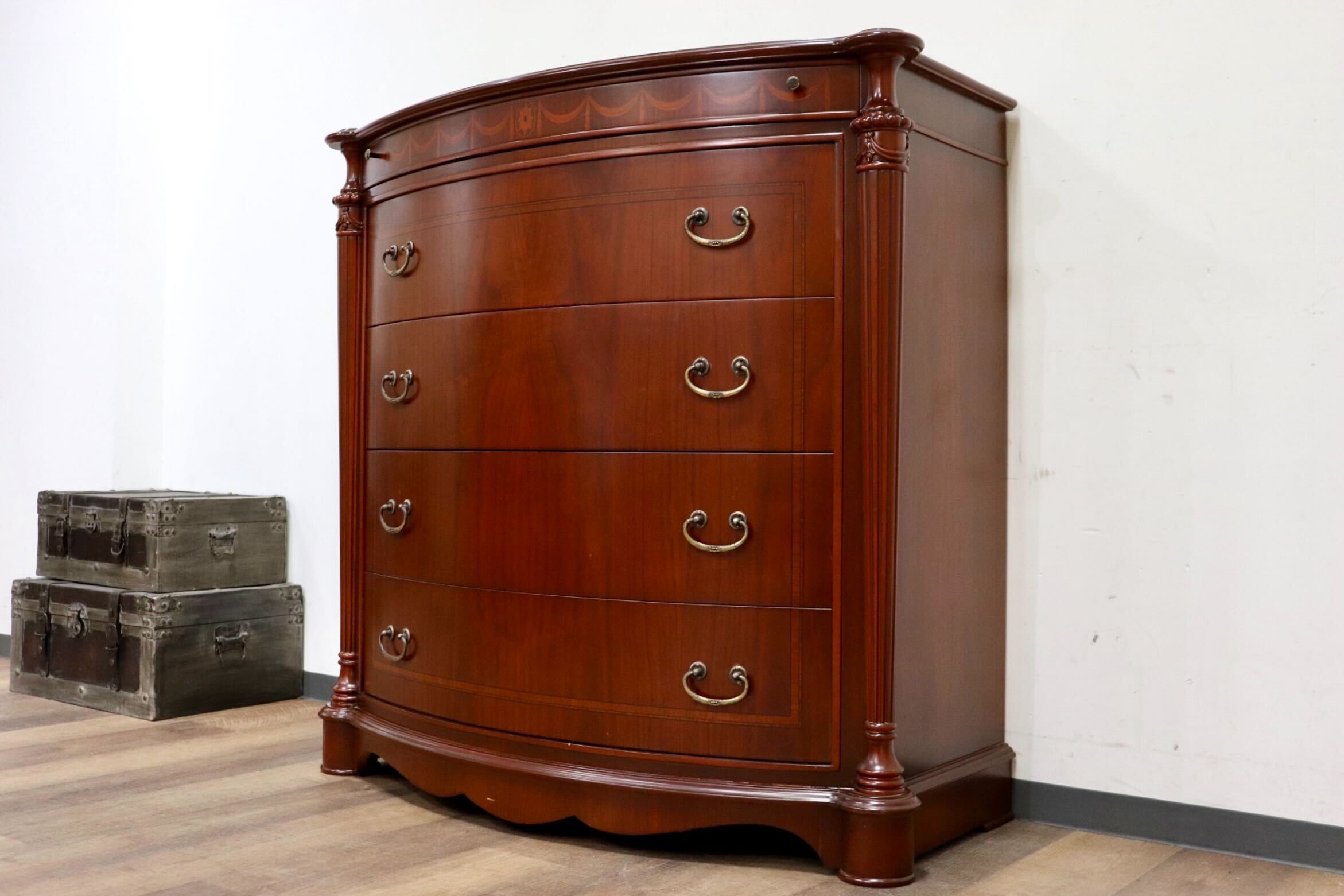 GMIS3○西洋 アンティーク イタリア 象嵌細工 5段チェスト 整理箪笥 洋服タンス 収納家具 彫刻 ヨーロピアン クラシック ヴィンテージ