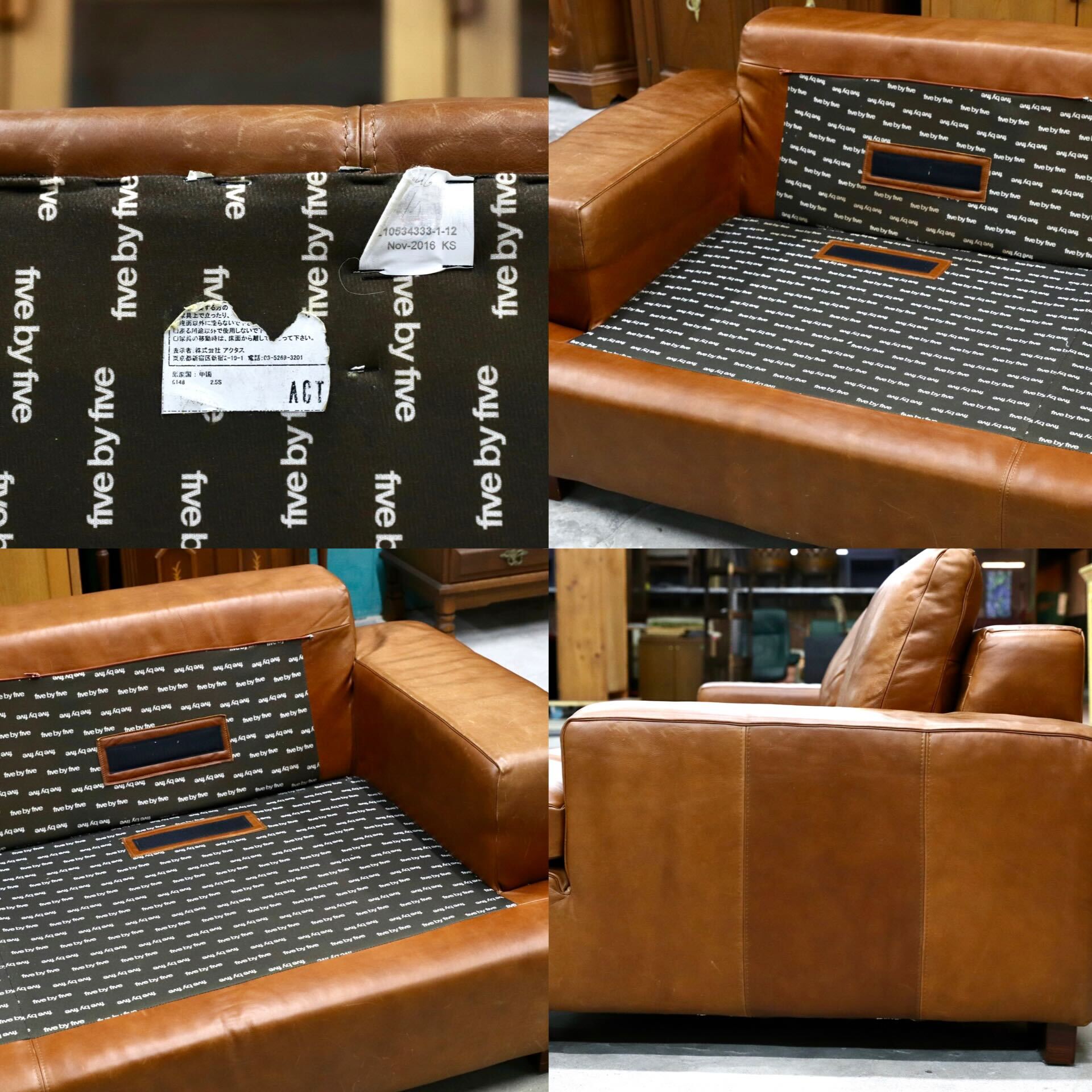 GMIK52○five by five / ファイブバイファイブ ACTUS アクタス グラハム 2.5人掛けソファ ラブソファ 総本革 ブラウン ヴィンテージ レザー