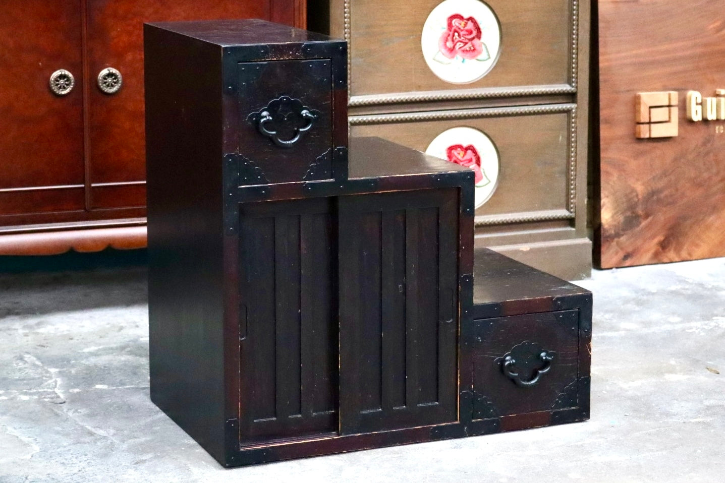 GMJS110B○階段箪笥 両面 時代箪笥 チェスト 整理箪笥 タンス 引き出し 和家具 和モダン 和室 座敷 古民家 レトロ ヴィンテージ