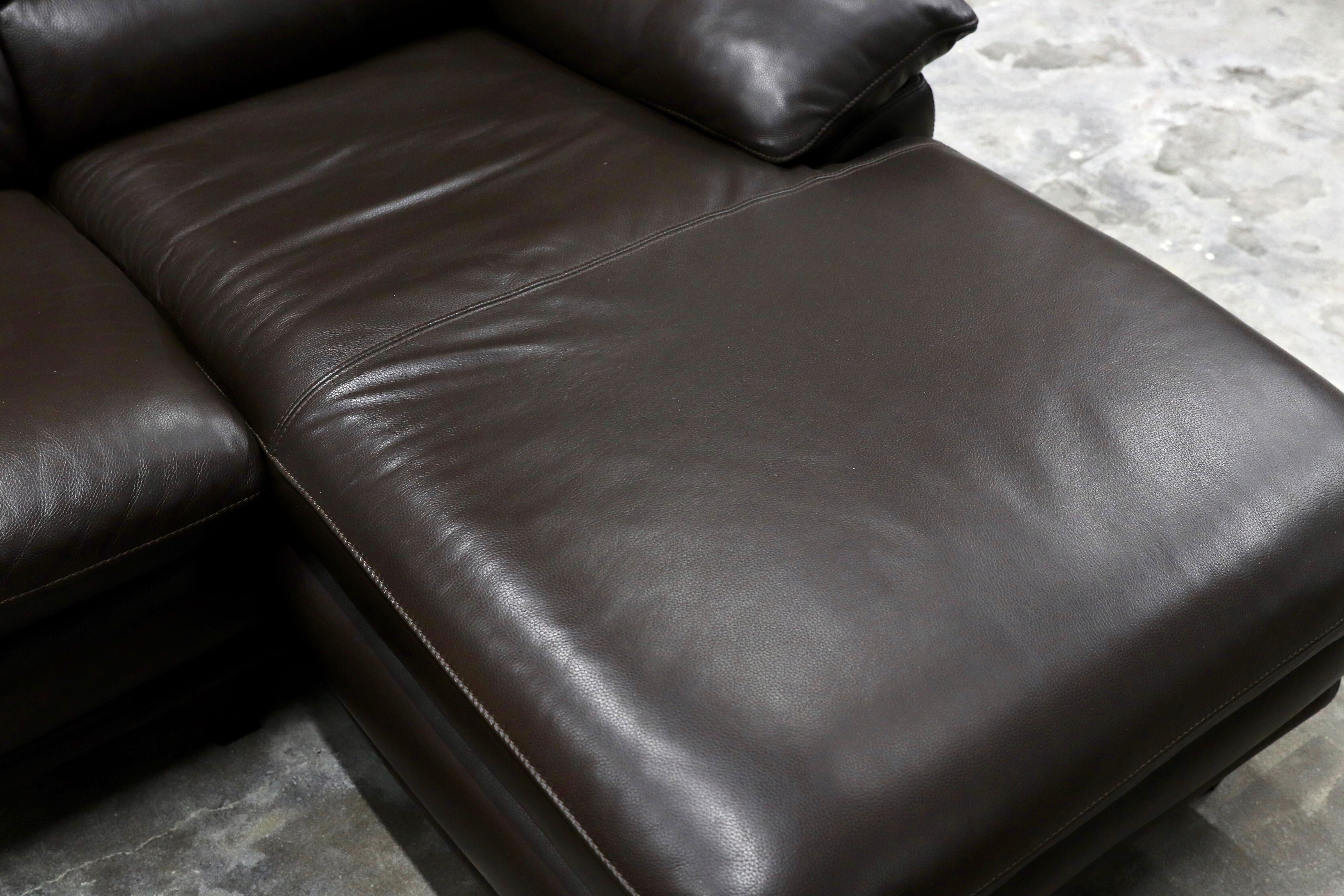 GMHS497○IDC大塚家具 オースチン カウチソファ ダークブラウン 3人掛けソファ トリプルソファ 総本革 モダン 約40万