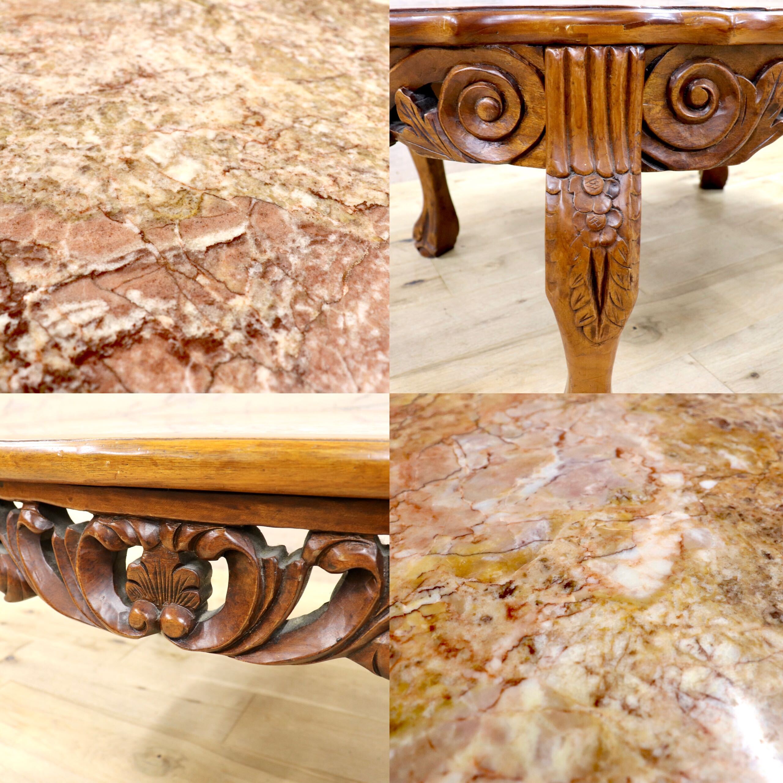 GMIK35○イタリア製 アンティーク 大理石 センターテーブル リビングテーブル 最高級 ロココ調 クラシック ヨーロピアン 彫刻 猫脚