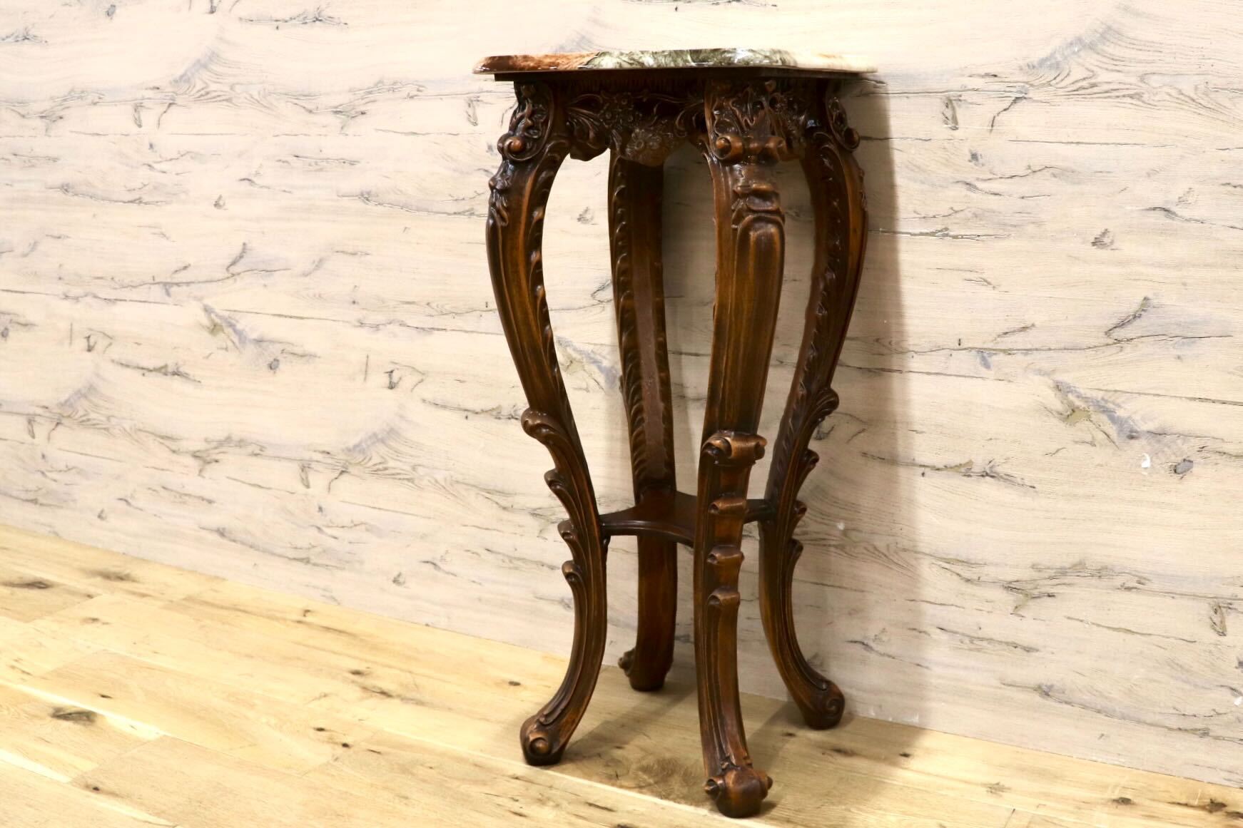 GMHK747○大理石風 木製 サイドテーブル 花台 飾り台 フラワースタンド ヨーロピアン 猫脚 西洋 クラシック アンティーク調