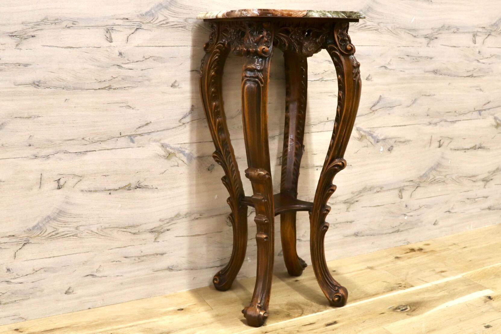 GMHK747○大理石風 木製 サイドテーブル 花台 飾り台 フラワースタンド ヨーロピアン 猫脚 西洋 クラシック アンティーク調