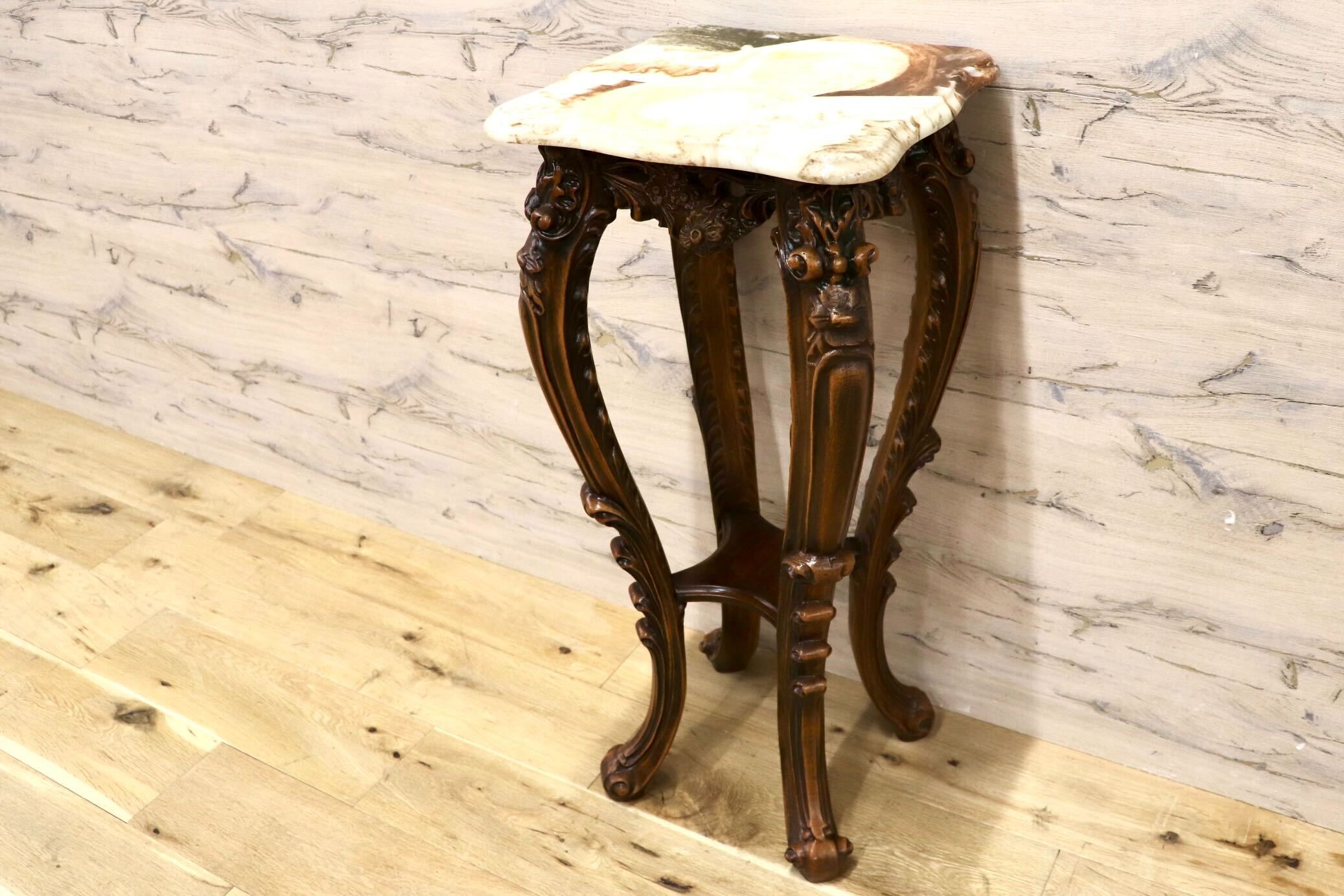 GMHK747○大理石風 木製 サイドテーブル 花台 飾り台 フラワースタンド ヨーロピアン 猫脚 西洋 クラシック アンティーク調