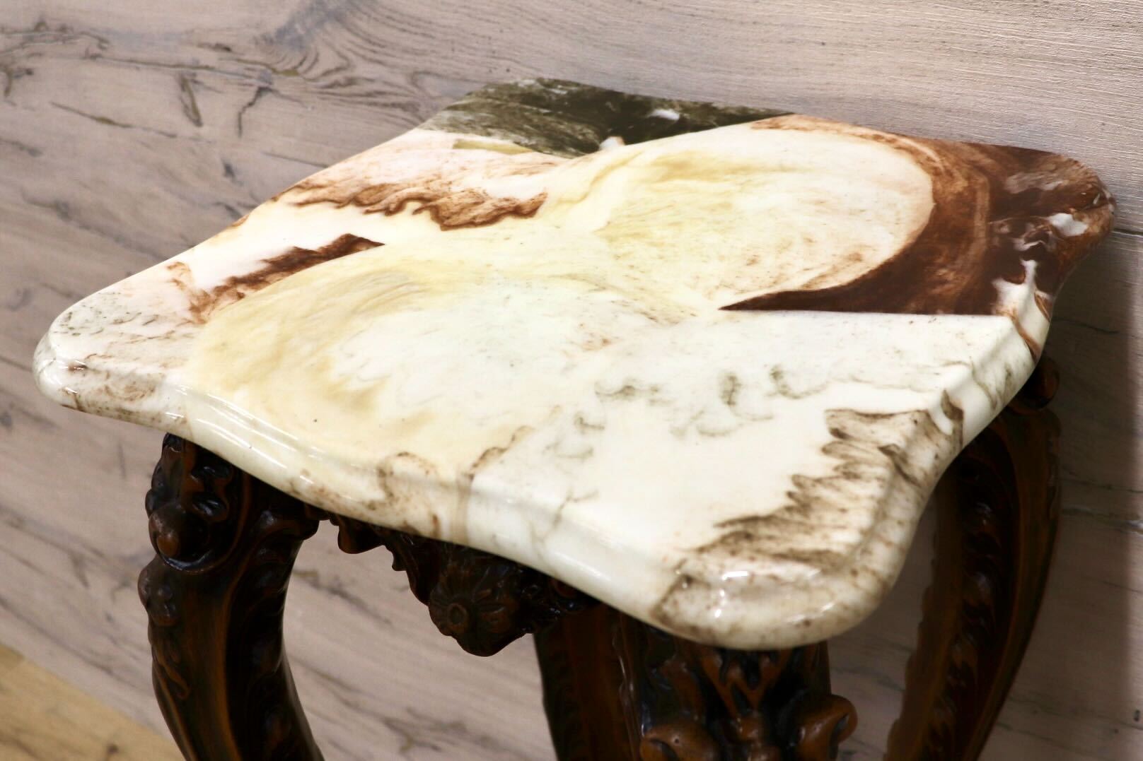 GMHK747○大理石風 木製 サイドテーブル 花台 飾り台 フラワースタンド ヨーロピアン 猫脚 西洋 クラシック アンティーク調