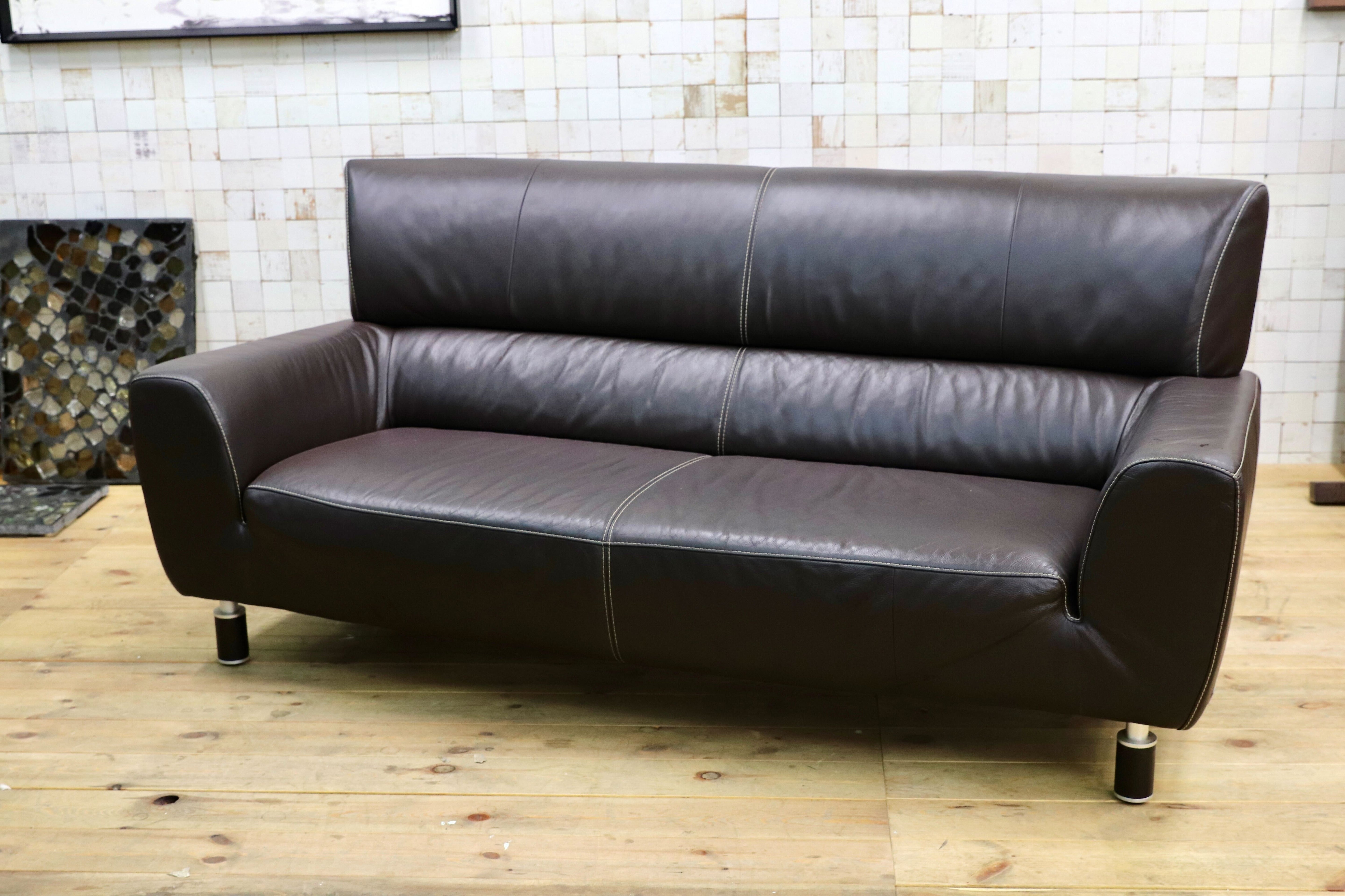 GMIH372○Gallery-M / ギャラリーエム 3人掛けソファ トリプルソファ ドイツ 本革 ACTUS アクタス 高級 モダン ダークブラウン 約35万