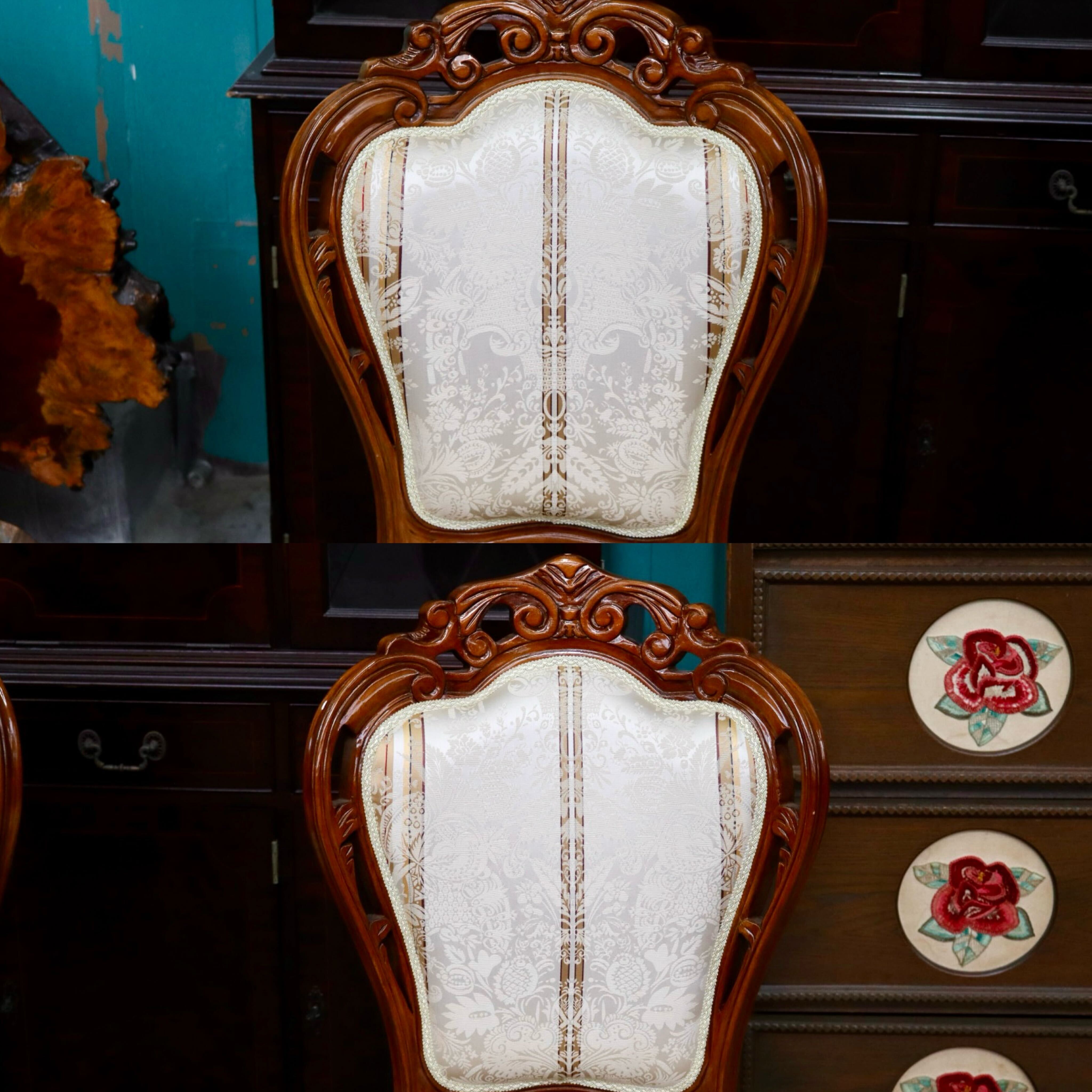 GMIK600A○イタリア製 ダイニングチェア アームレスチェア 食卓椅子 2脚セット 木製 ファブリック 猫脚 アンティーク調 クラシック