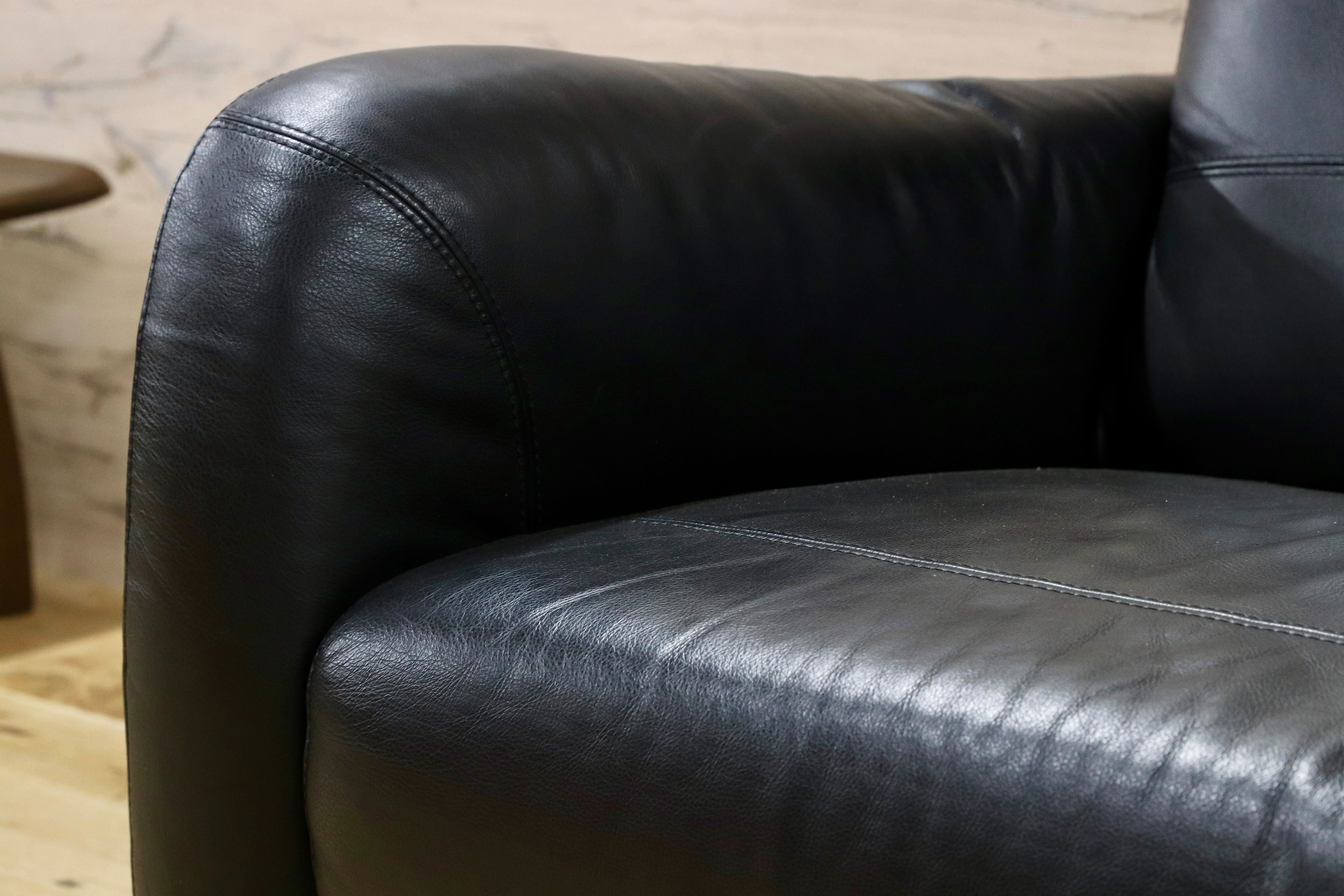 GMHH392○TOK&STOK イタリア製 2.5人掛けソファ トリプルソファ 黒 本革 レザー モダン 長椅子 購入約60万