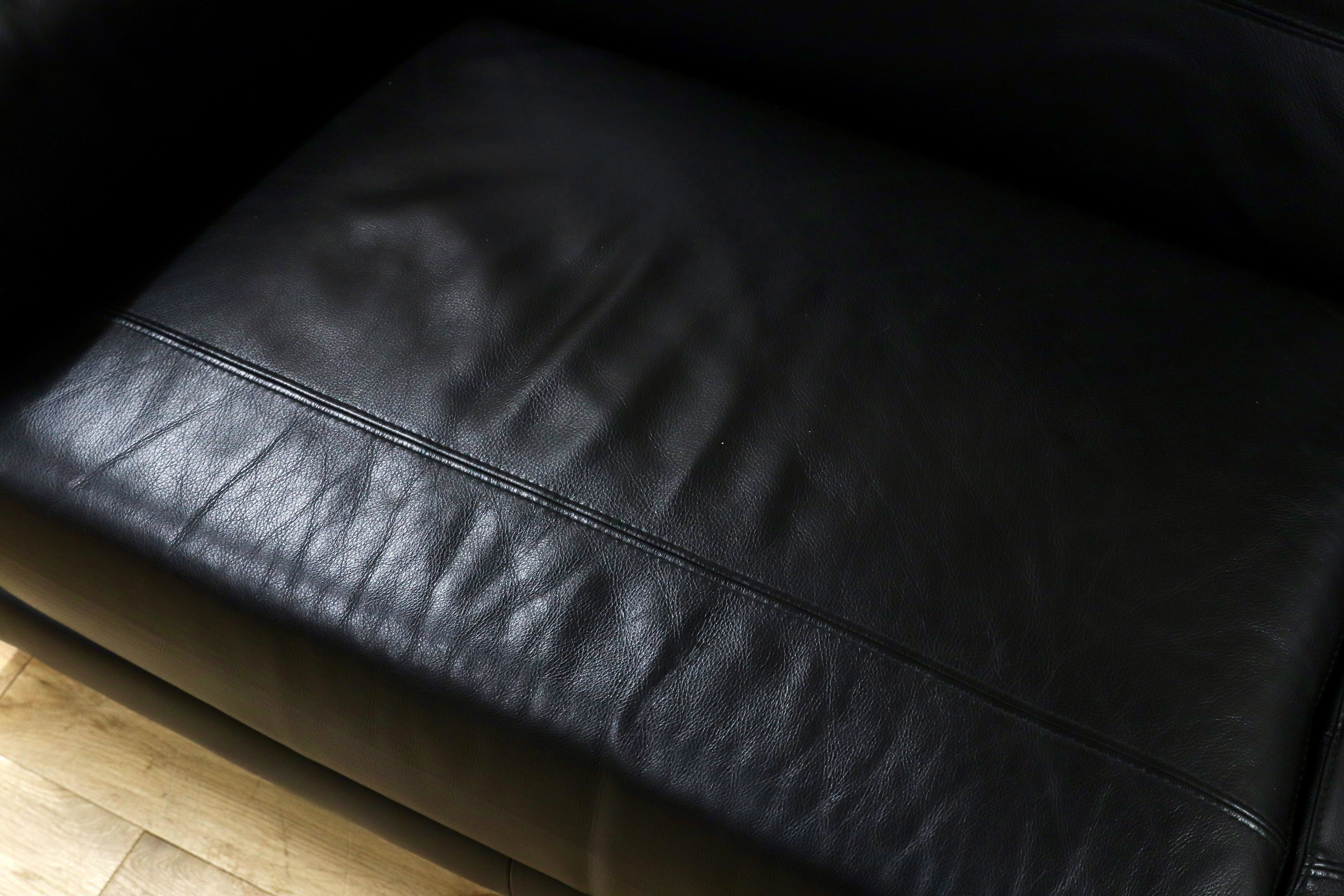 GMHH392○TOK&STOK イタリア製 2.5人掛けソファ トリプルソファ 黒 本革 レザー モダン 長椅子 購入約60万