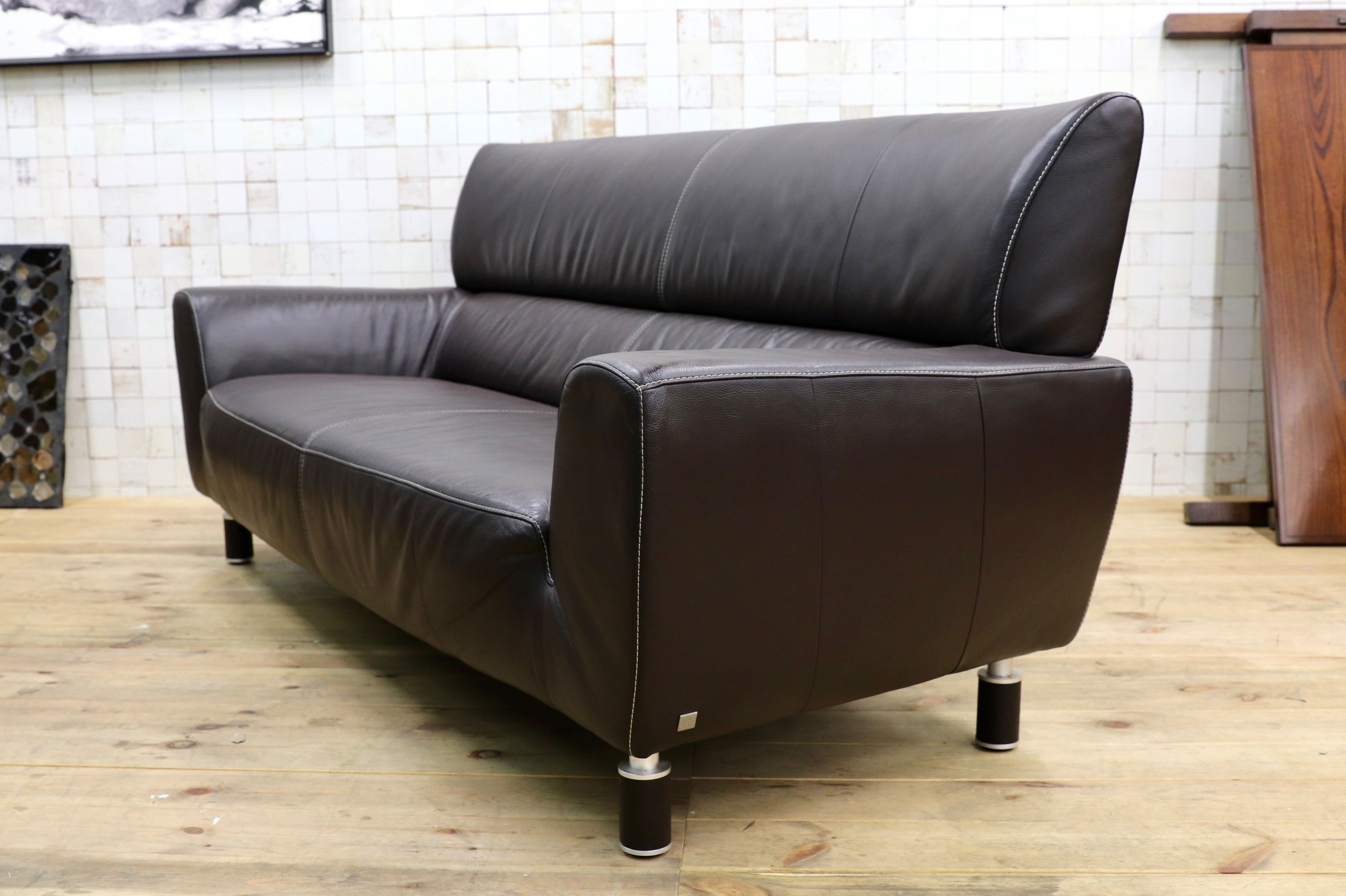 GMIH372○Gallery-M / ギャラリーエム 3人掛けソファ トリプルソファ ドイツ 本革 ACTUS アクタス 高級 モダン ダークブラウン 約35万