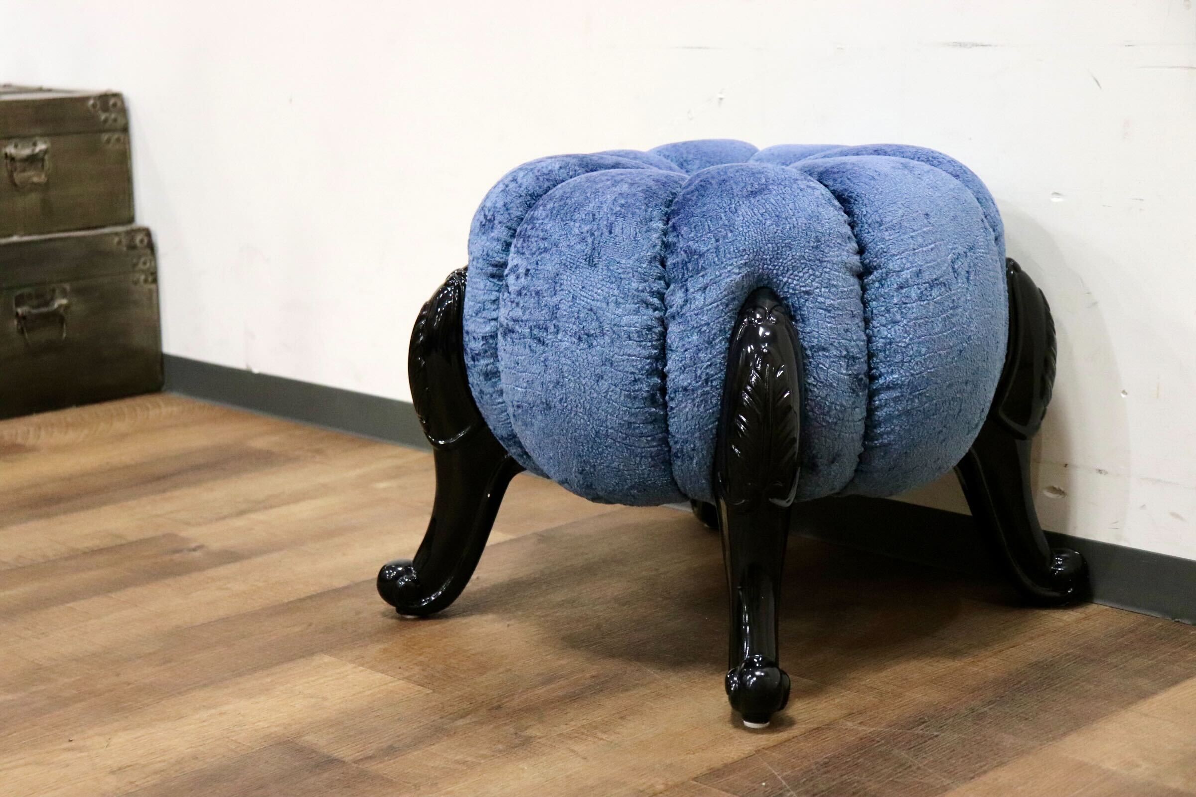 GMHH489A○パンプキンスツール アンティーク調 猫脚 ファブリック オットマン 腰掛け ヨーロピアン エレガント チェア 展示品