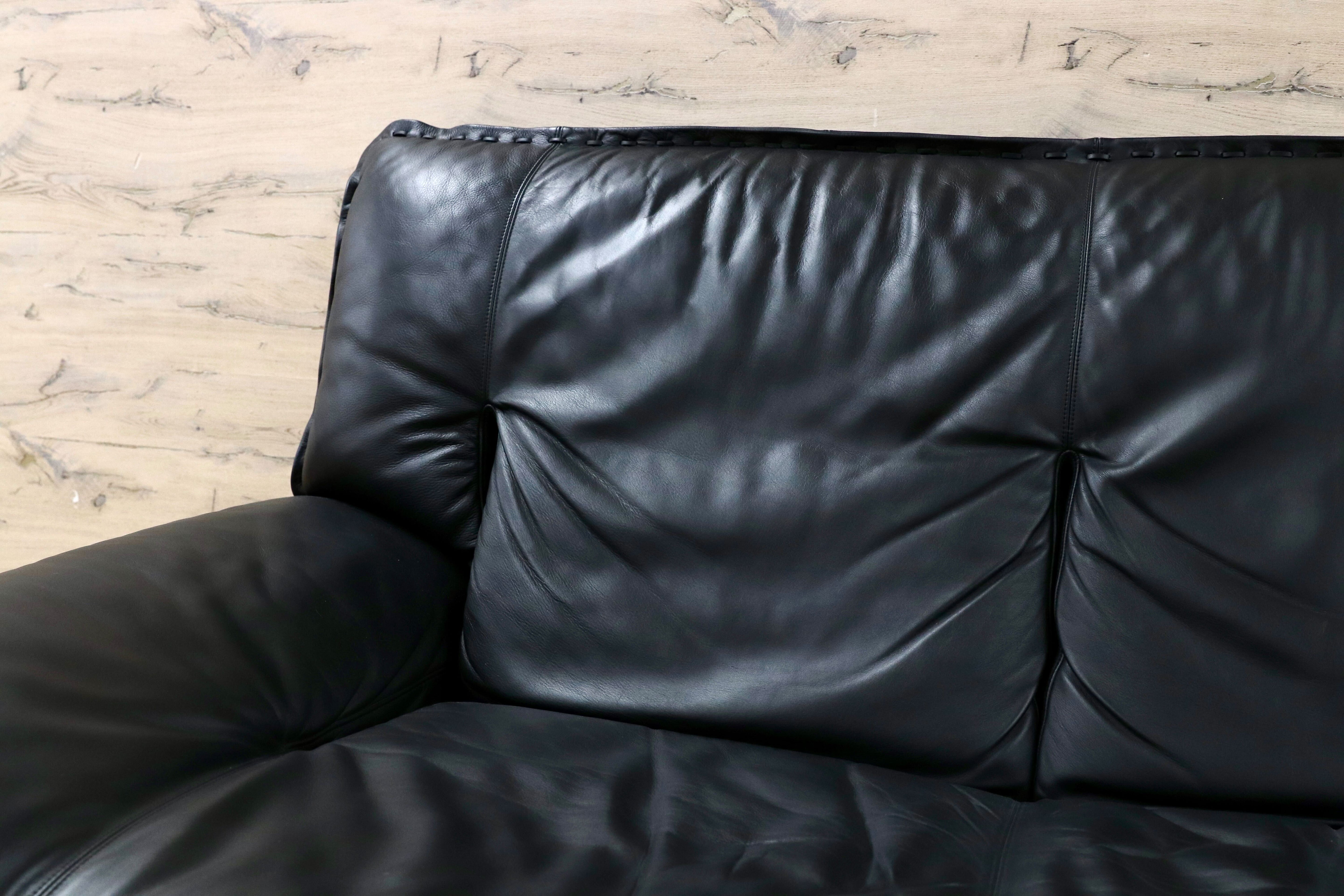 GMHH311○冨士ファニチア / FUJI FURNITURE 3人掛けソファ トリプルソファ 長椅子 3シーター 国産家具 ヴィンテージ 本革 ブラック