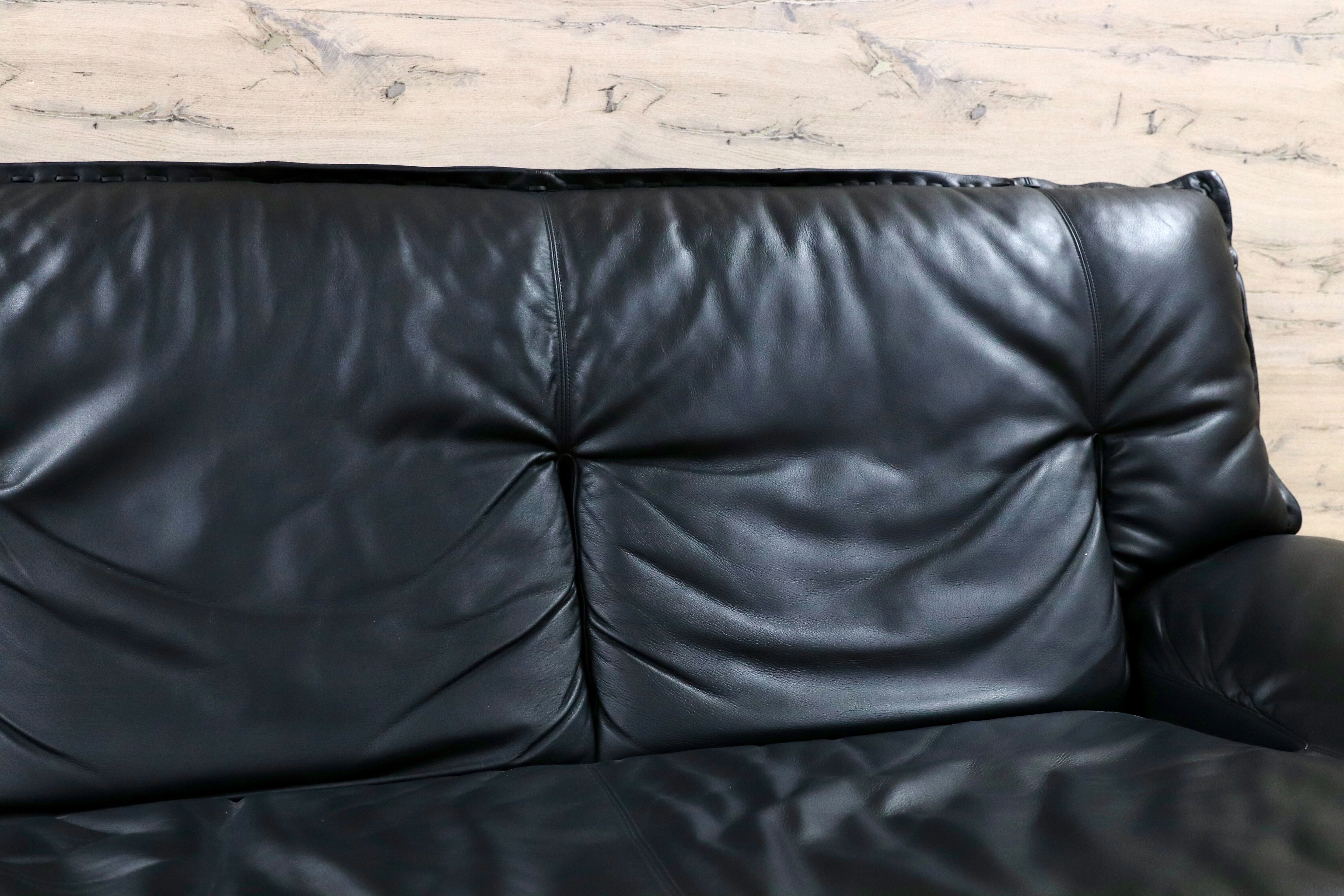 GMHH311○冨士ファニチア / FUJI FURNITURE 3人掛けソファ トリプルソファ 長椅子 3シーター 国産家具 ヴィンテージ 本革 ブラック