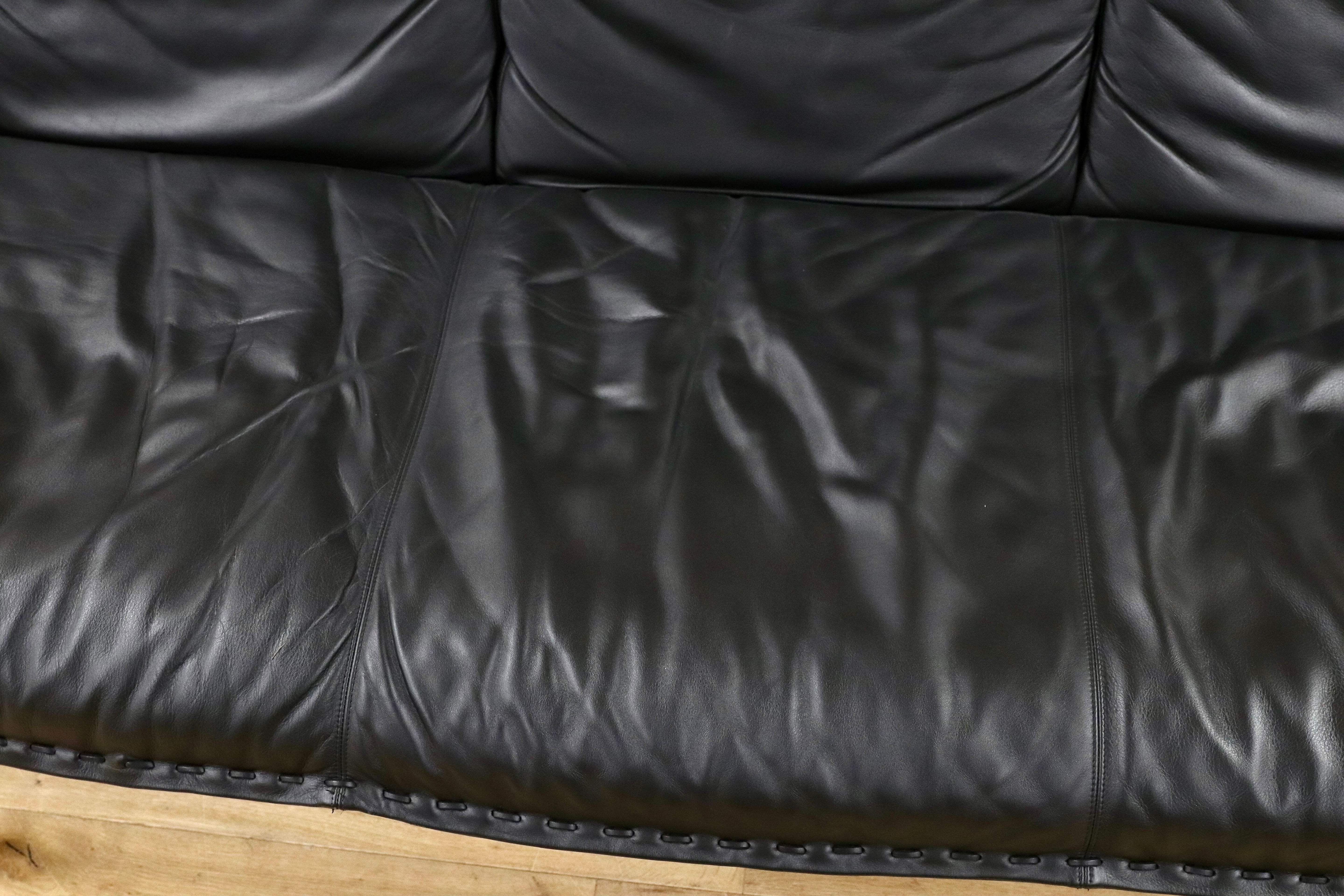 GMHH311○冨士ファニチア / FUJI FURNITURE 3人掛けソファ トリプルソファ 長椅子 3シーター 国産家具 ヴィンテージ 本革 ブラック
