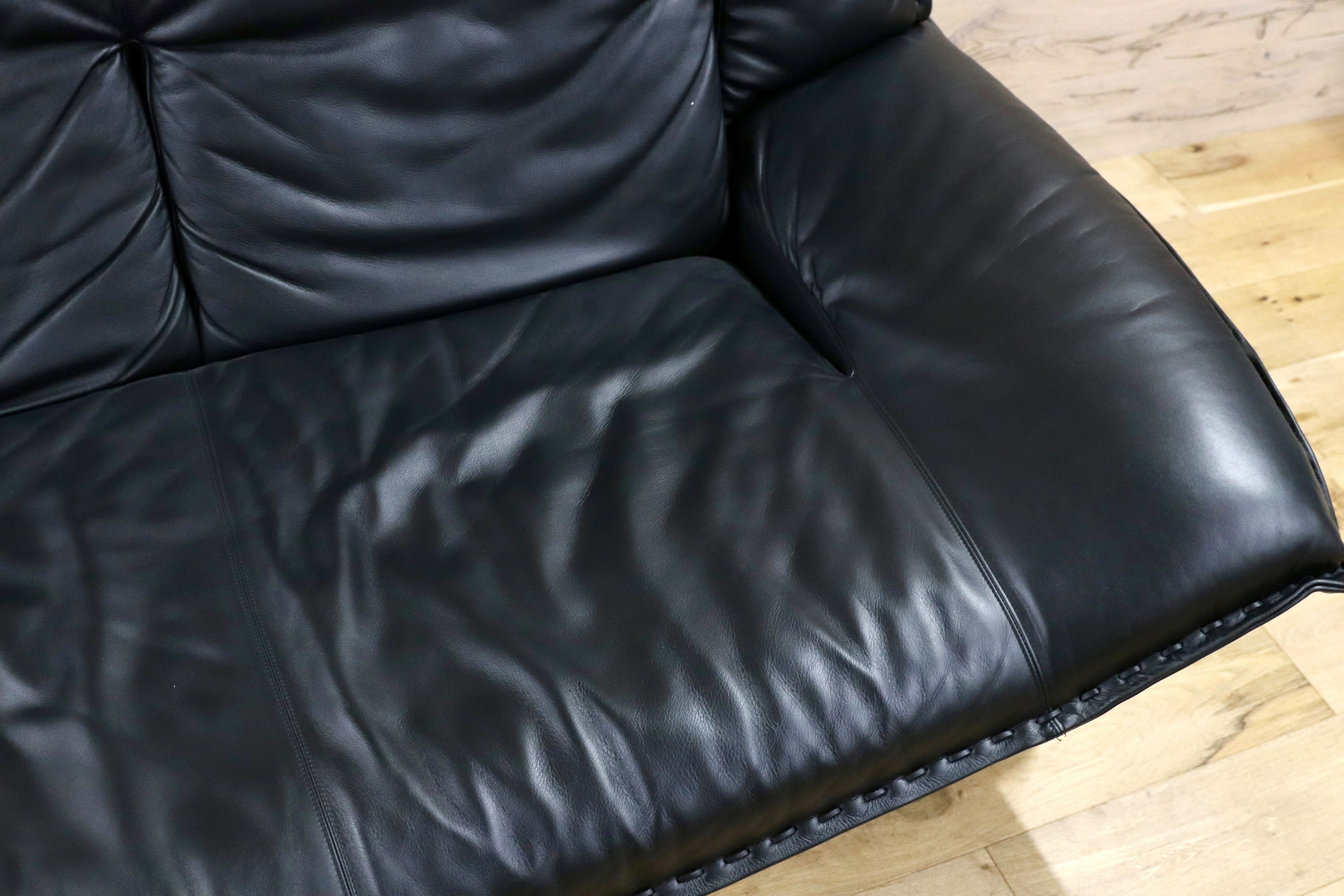 GMHH311○冨士ファニチア / FUJI FURNITURE 3人掛けソファ トリプルソファ 長椅子 3シーター 国産家具 ヴィンテージ 本革 ブラック