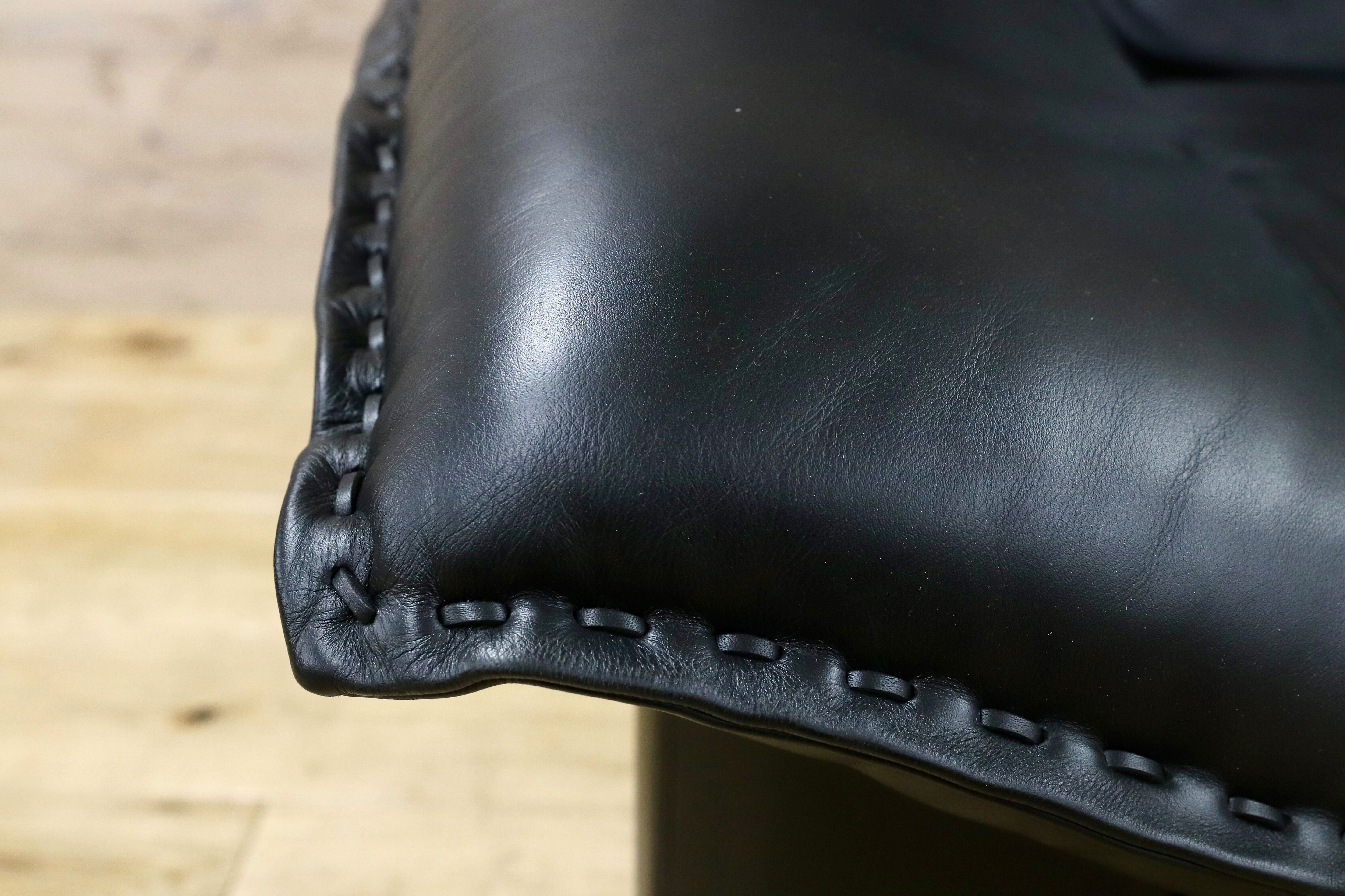GMHH311○冨士ファニチア / FUJI FURNITURE 3人掛けソファ トリプルソファ 長椅子 3シーター 国産家具 ヴィンテージ 本革 ブラック
