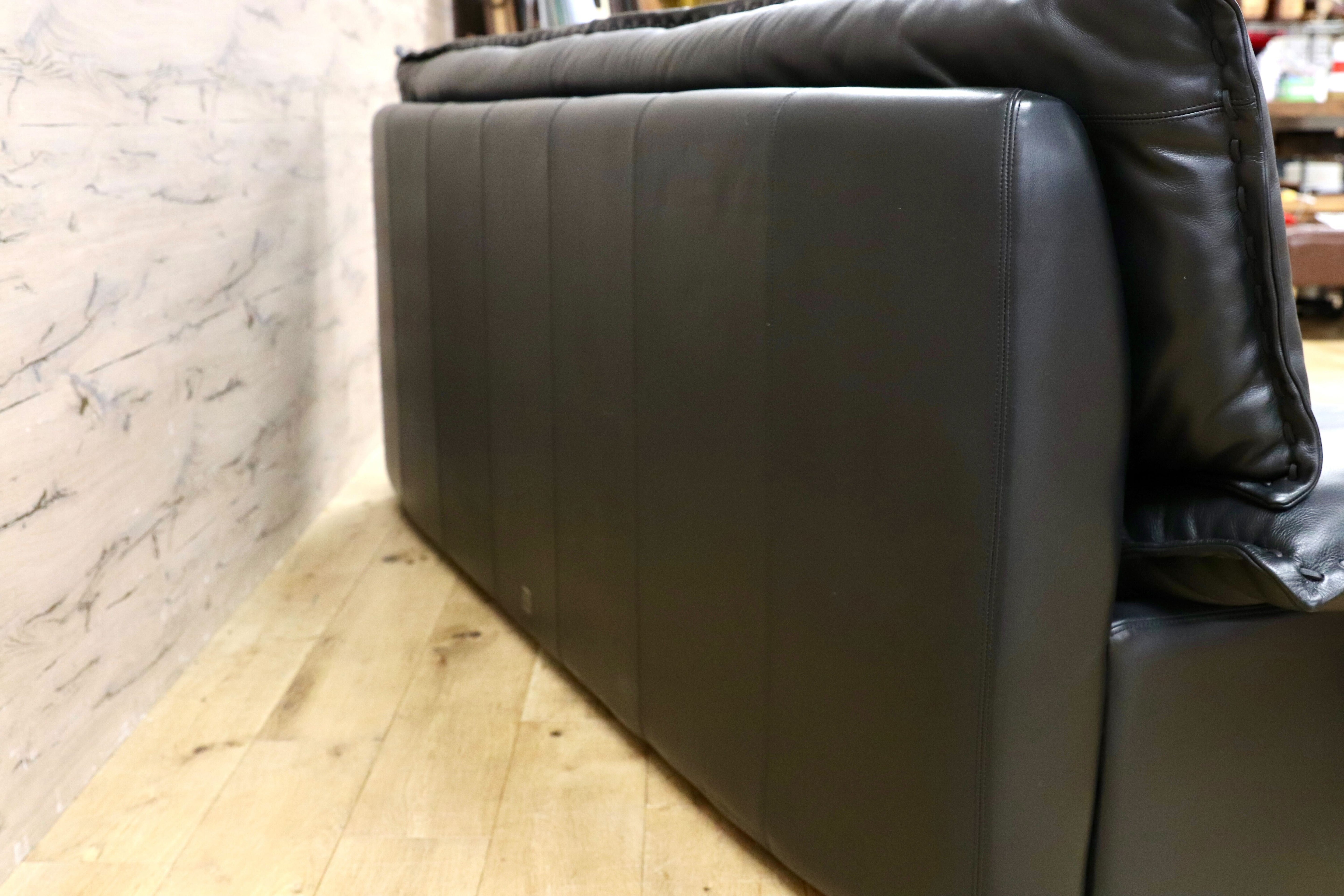 GMHH311○冨士ファニチア / FUJI FURNITURE 3人掛けソファ トリプルソファ 長椅子 3シーター 国産家具 ヴィンテージ 本革 ブラック