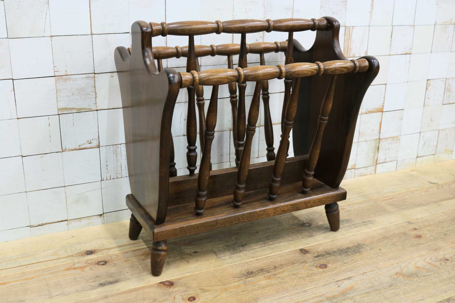 GMJH206C◯飛騨産業 / HIDA キツツキ マガジンラック スリッパラック ブックスタンド 収納 木製 レトロ アンティーク