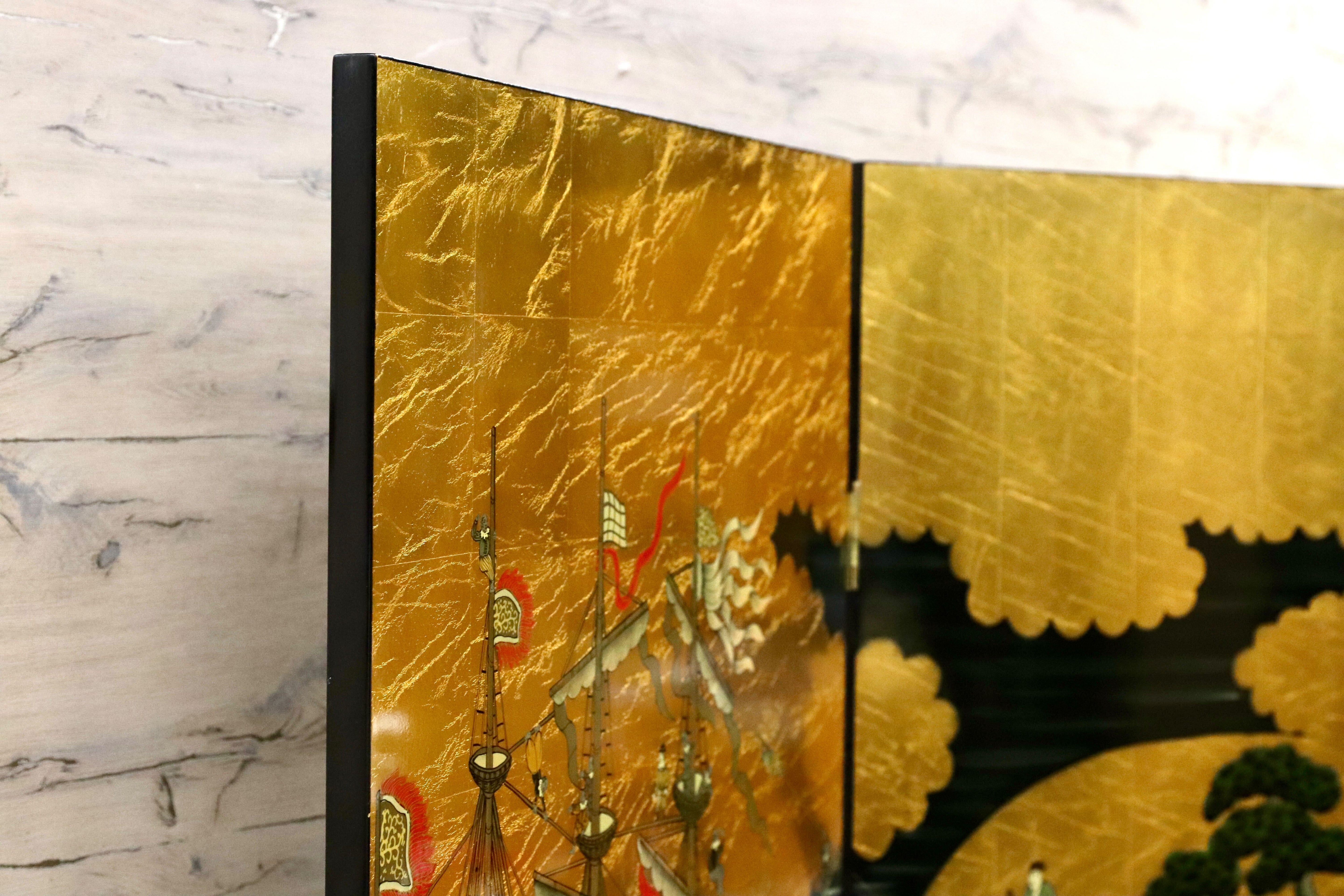 GMIS454○南蛮屏風 金屏風 衝立 パーテーション オブジェ アンティーク 2曲