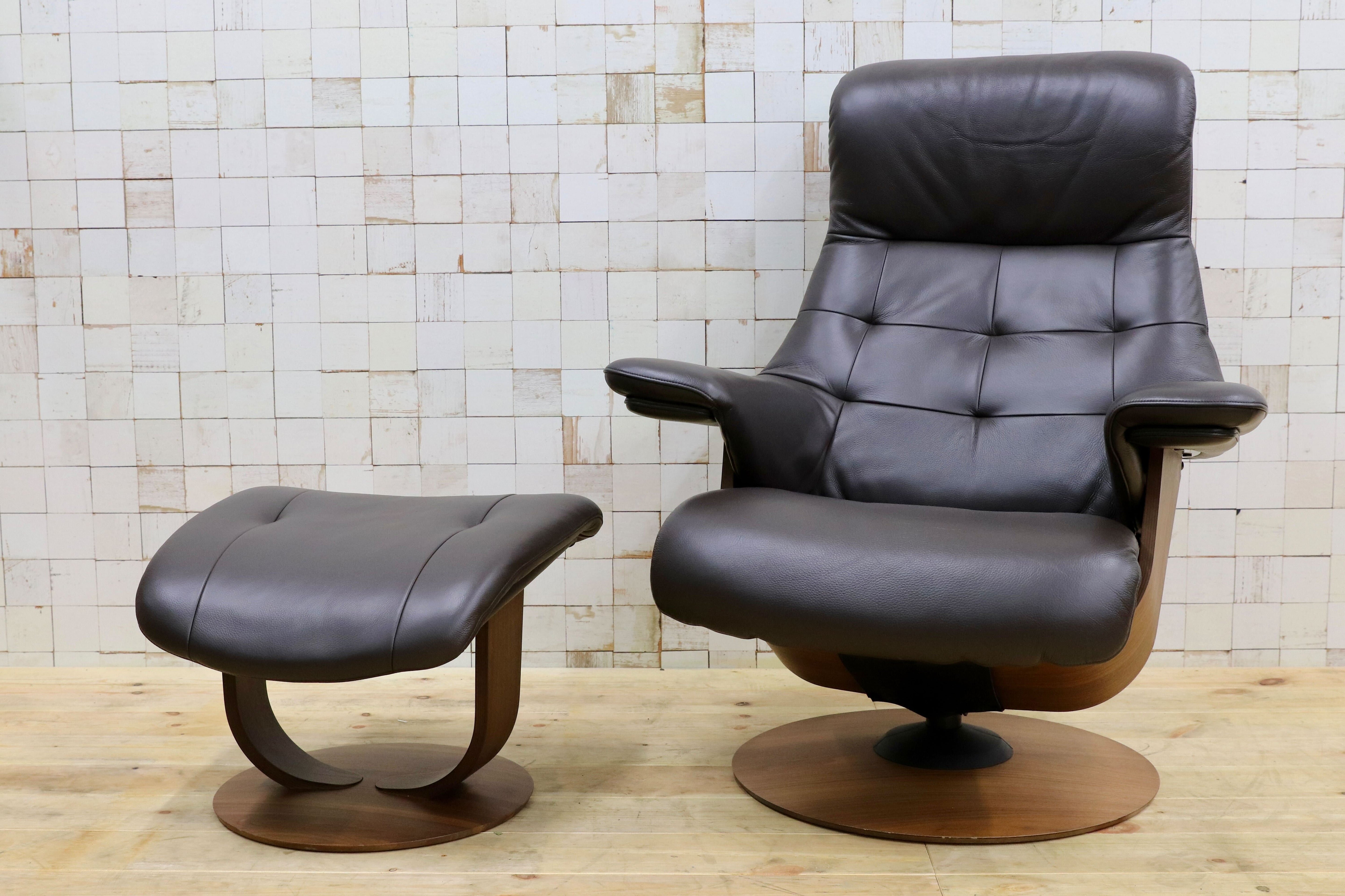 GMHN384○karimoku / カリモク THE FIRST ザファースト リクライニングチェア 総本革 ダークブラウン 国産家具 約40万