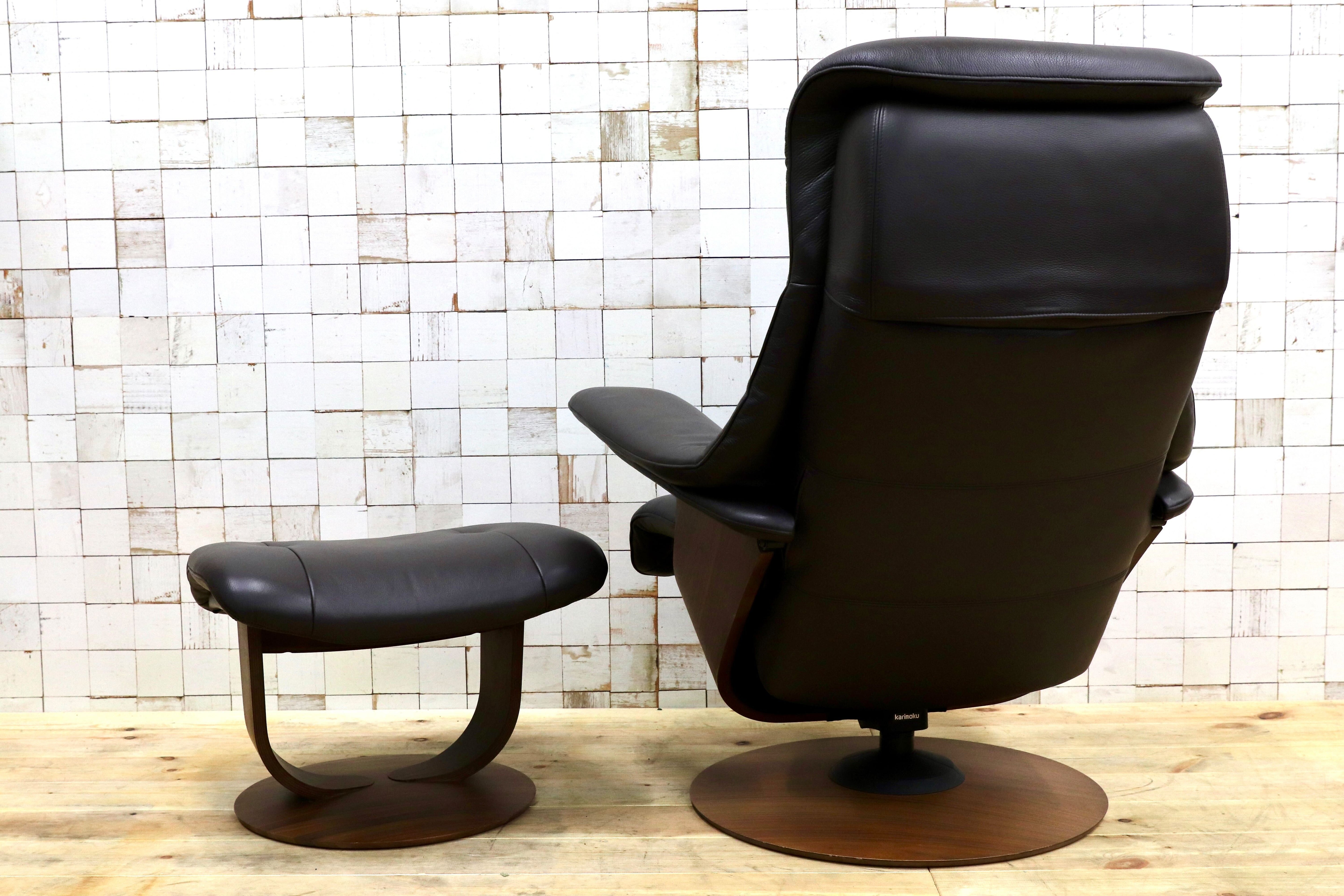 GMHN384○karimoku / カリモク THE FIRST ザファースト リクライニングチェア 総本革 ダークブラウン 国産家具 約40万