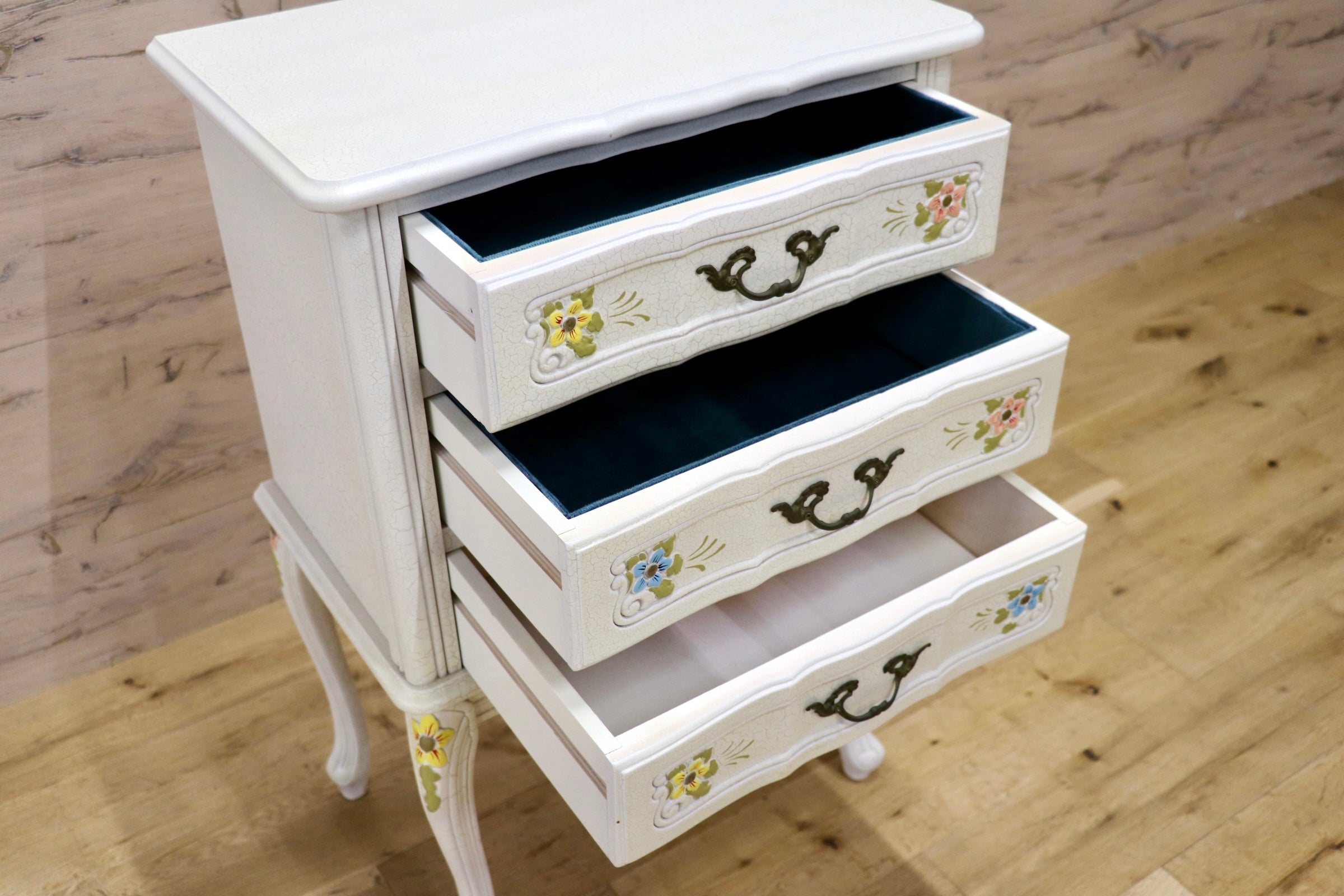 GMJS205A○ミニチェスト ナイトテーブル 花台 電話台 チェスト 収納家具 引き出し 猫脚 花柄 ロココ調 アンティーク
