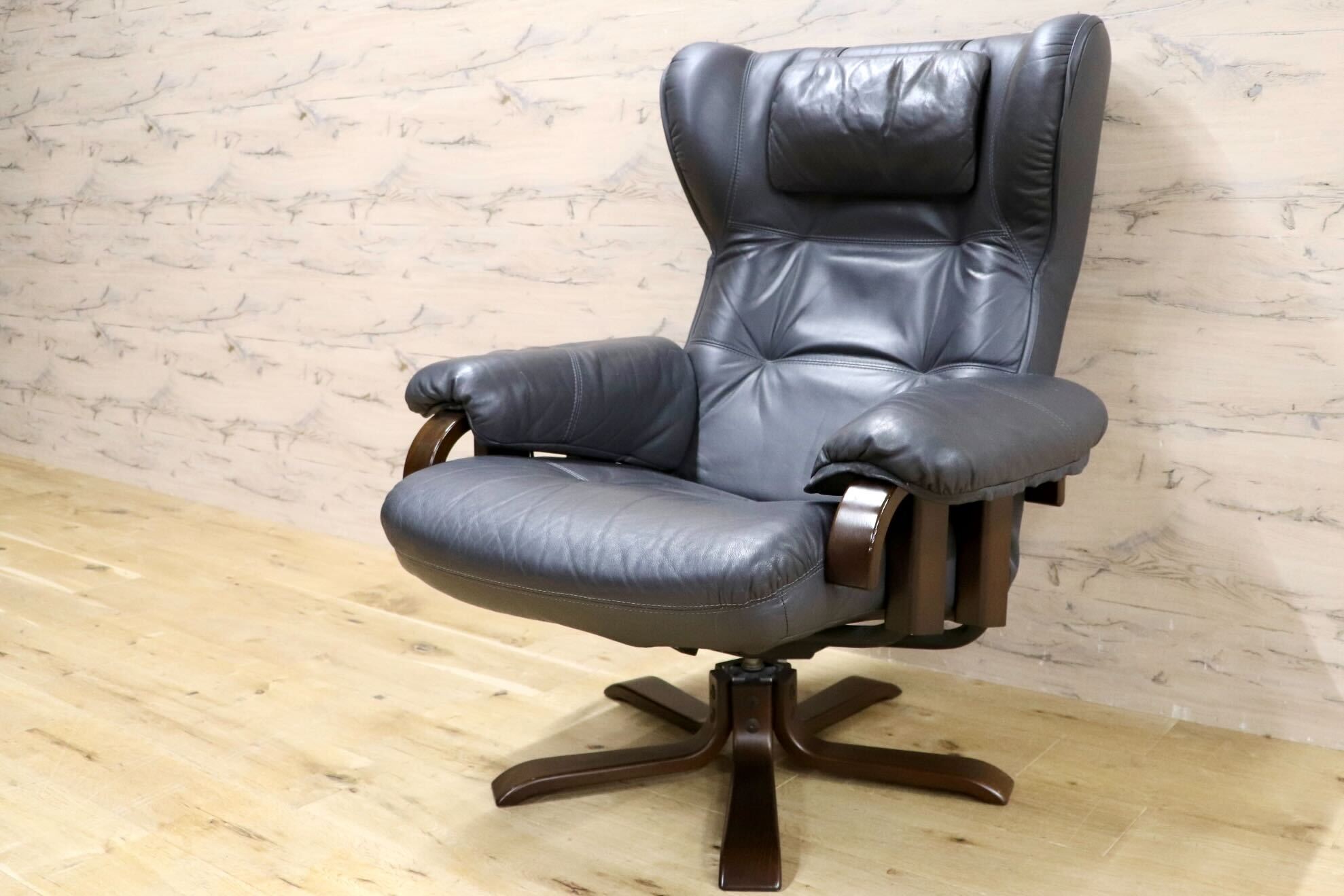 GMHK712○maruni / オールドマルニ 本革 リクライニングチェア 椅子 パーソナルチェア 1人掛け 国産 ヴィンテージ 稀少