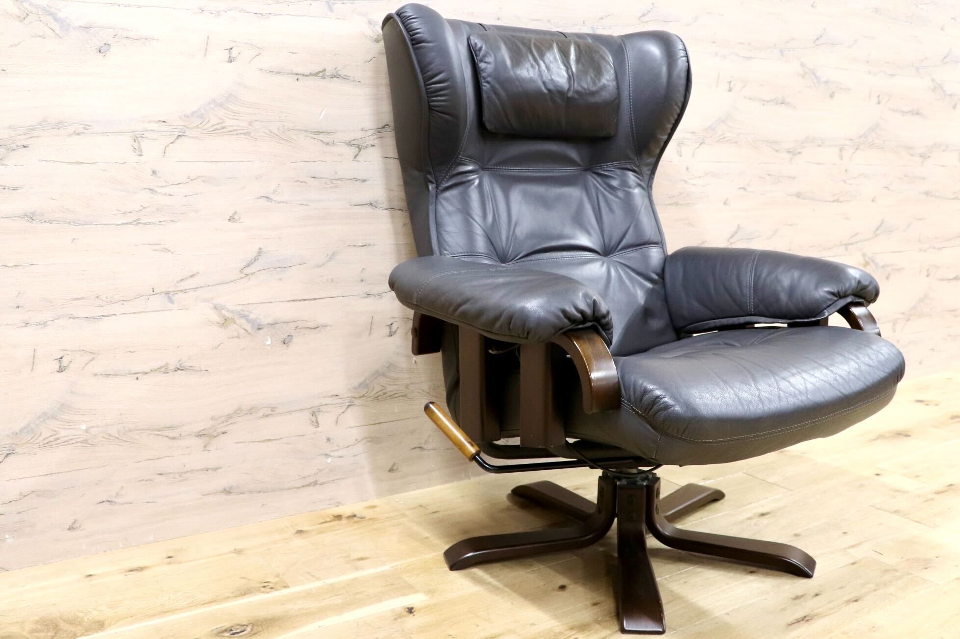 GMHK712○maruni / オールドマルニ 本革 リクライニングチェア 椅子 パーソナルチェア 1人掛け 国産 ヴィンテージ 稀少