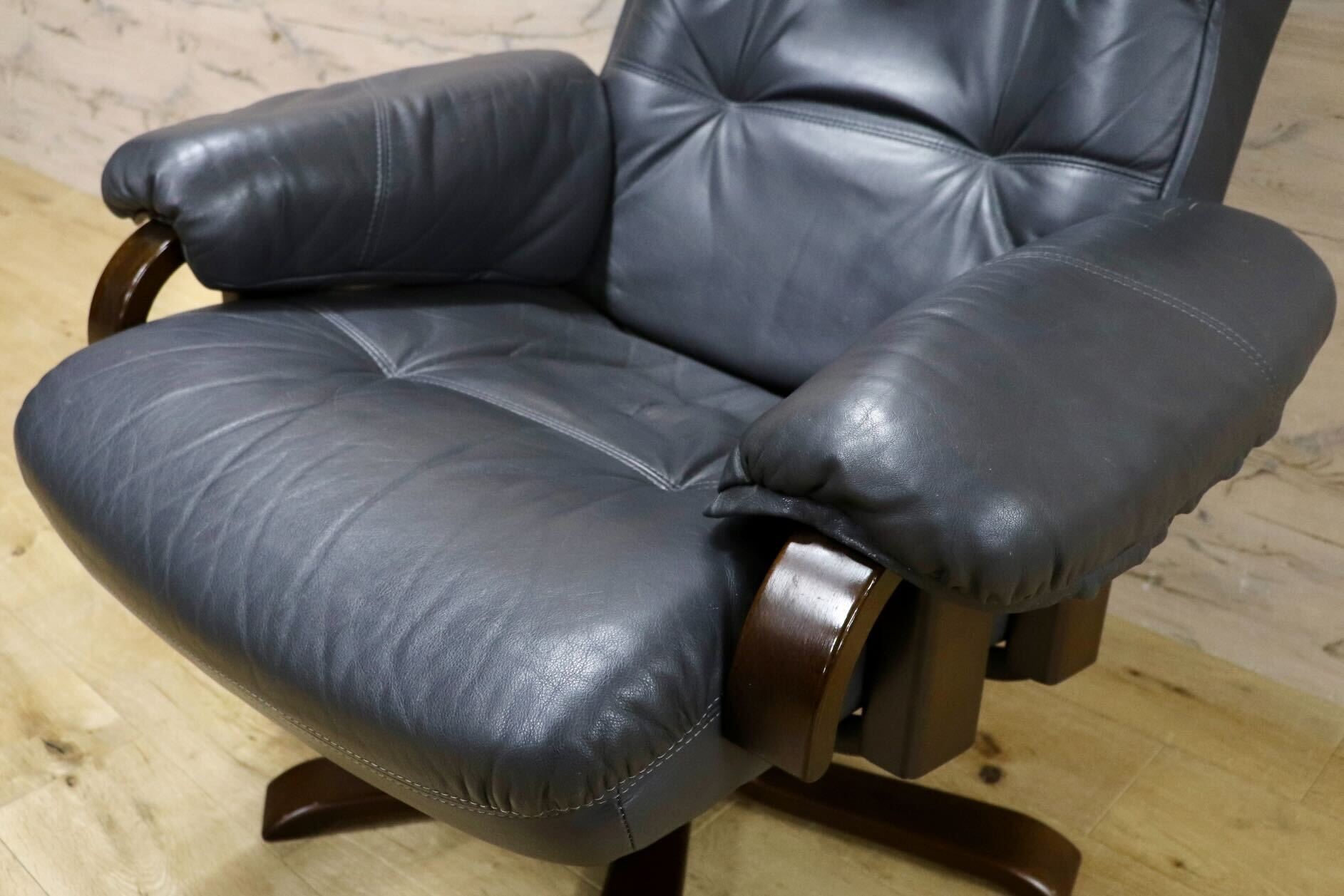 GMHK712○maruni / オールドマルニ 本革 リクライニングチェア 椅子 パーソナルチェア 1人掛け 国産 ヴィンテージ 稀少