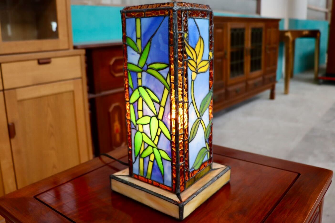 GMHS564B○ステンドグラス ステンドランプ アンティーク 花柄 照明 インテリア レトロ ※発送不可