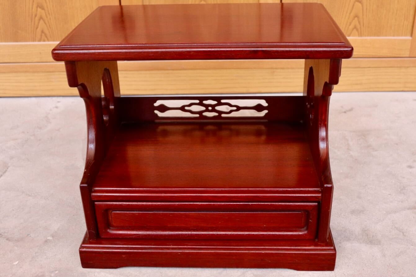 GMIS42A○置床 和家具 レトロ 和モダン 木製 小棚 天然木 透かし彫り 飾り棚 飾り台 引き出し 花台 和製家具